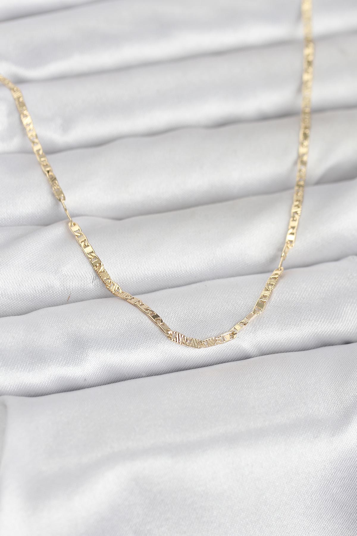 CM 14K Gold Renk Yassı Zincir Model 60 cm Kadın Kolye - Lisinya