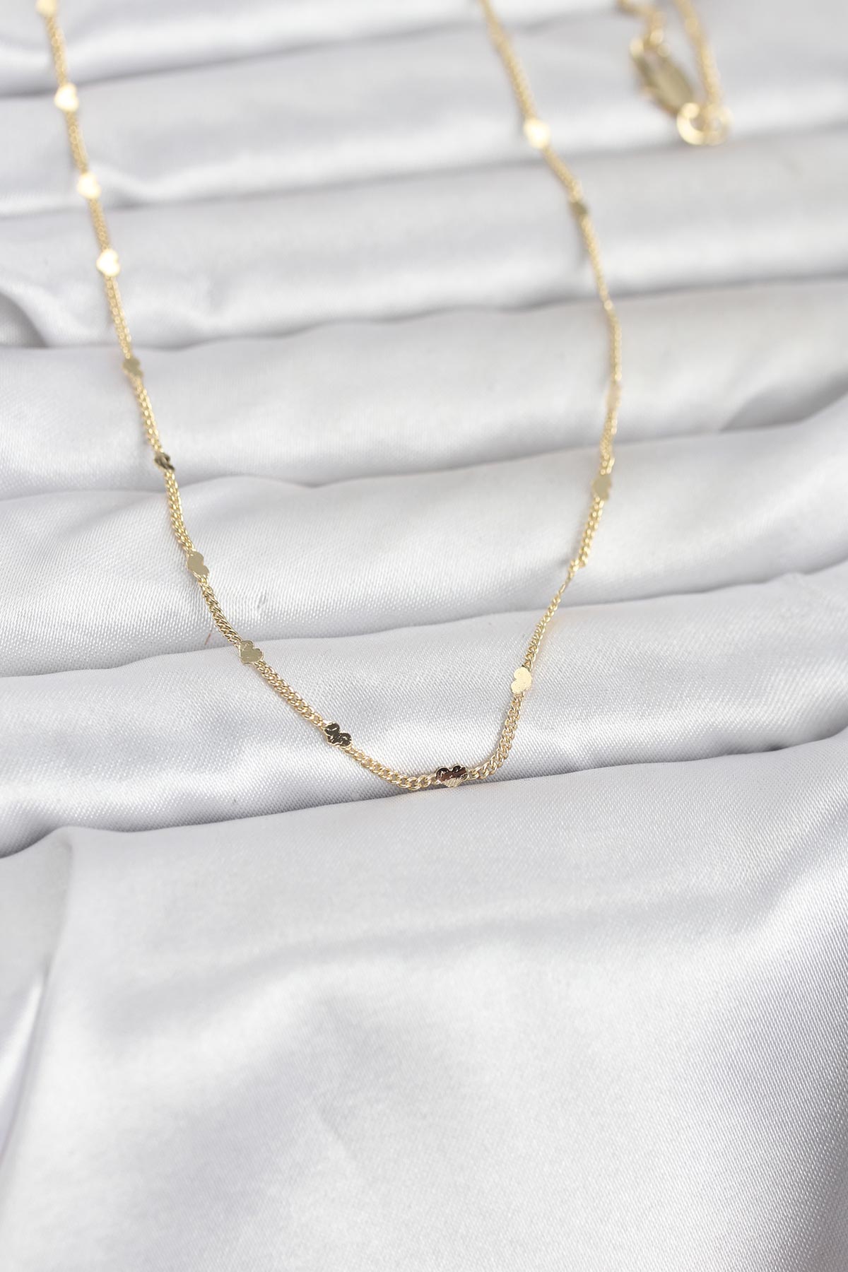 CM 14K Gold Renk Ezme Kalp Detaylı 60 cm Zincir Kadın Kolye - Lisinya