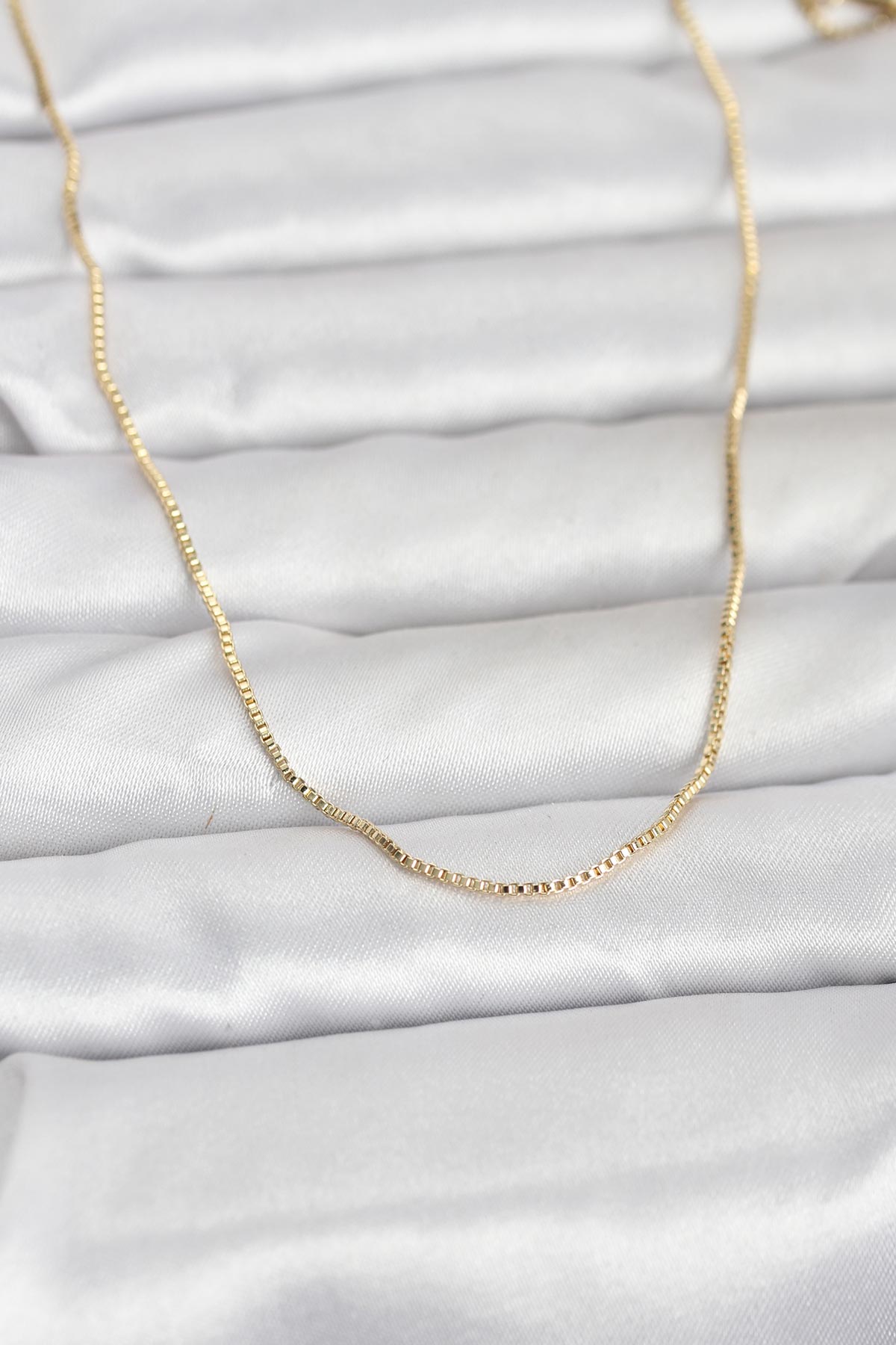 CM 14K Gold Renk İnce Kare Zincirli Model 60 cm Kadın Kolye - Lisinya