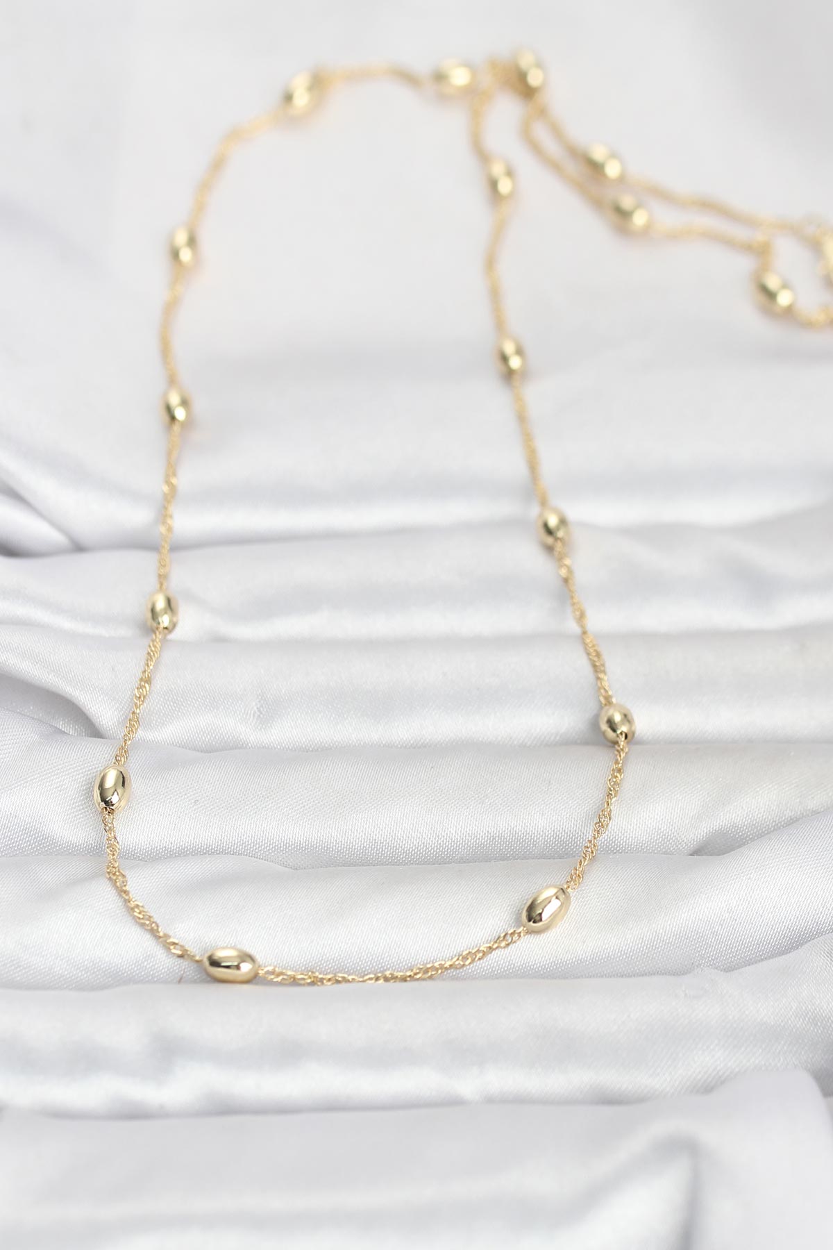 CM 14K Gold Renk Topçuklu Burgu Zincir Model 60 cm Kadın Kolye - Lisinya