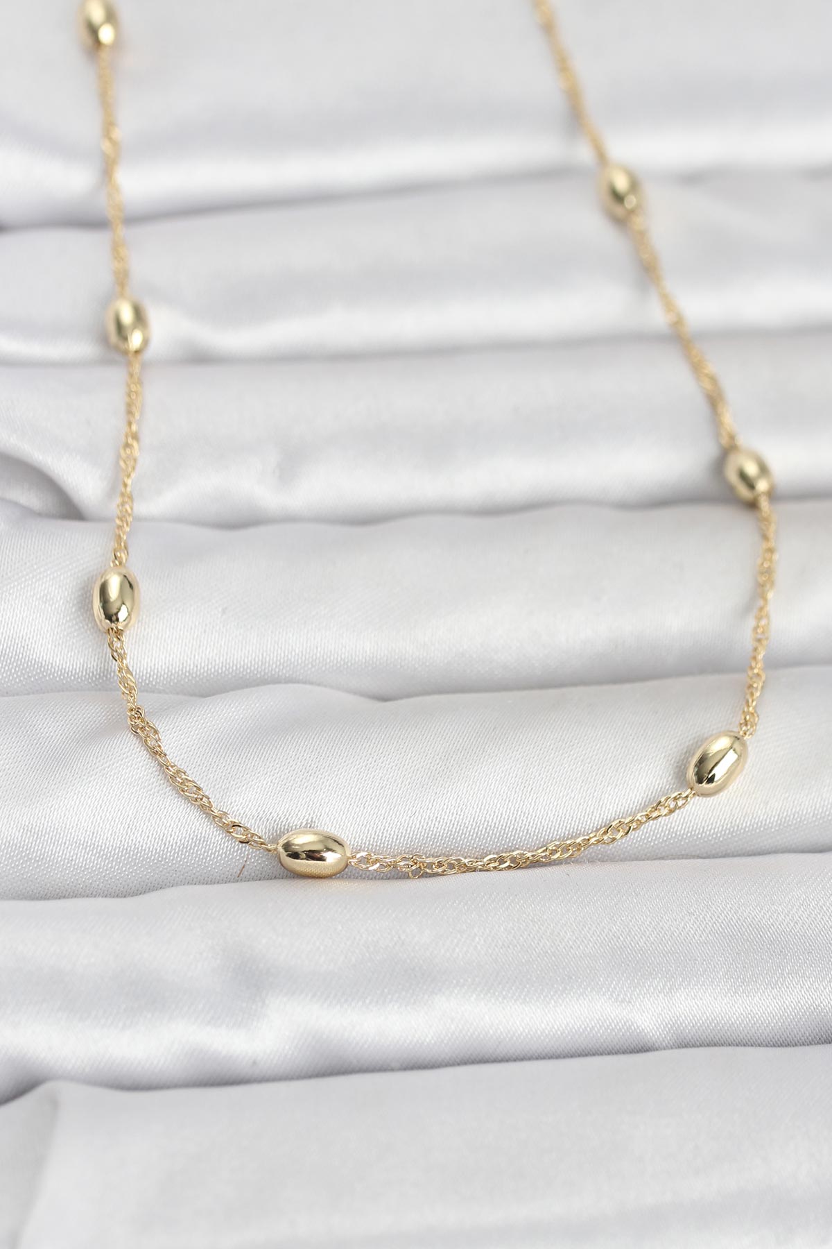 CM 14K Gold Renk Topçuklu Burgu Zincir Model 60 cm Kadın Kolye - Lisinya