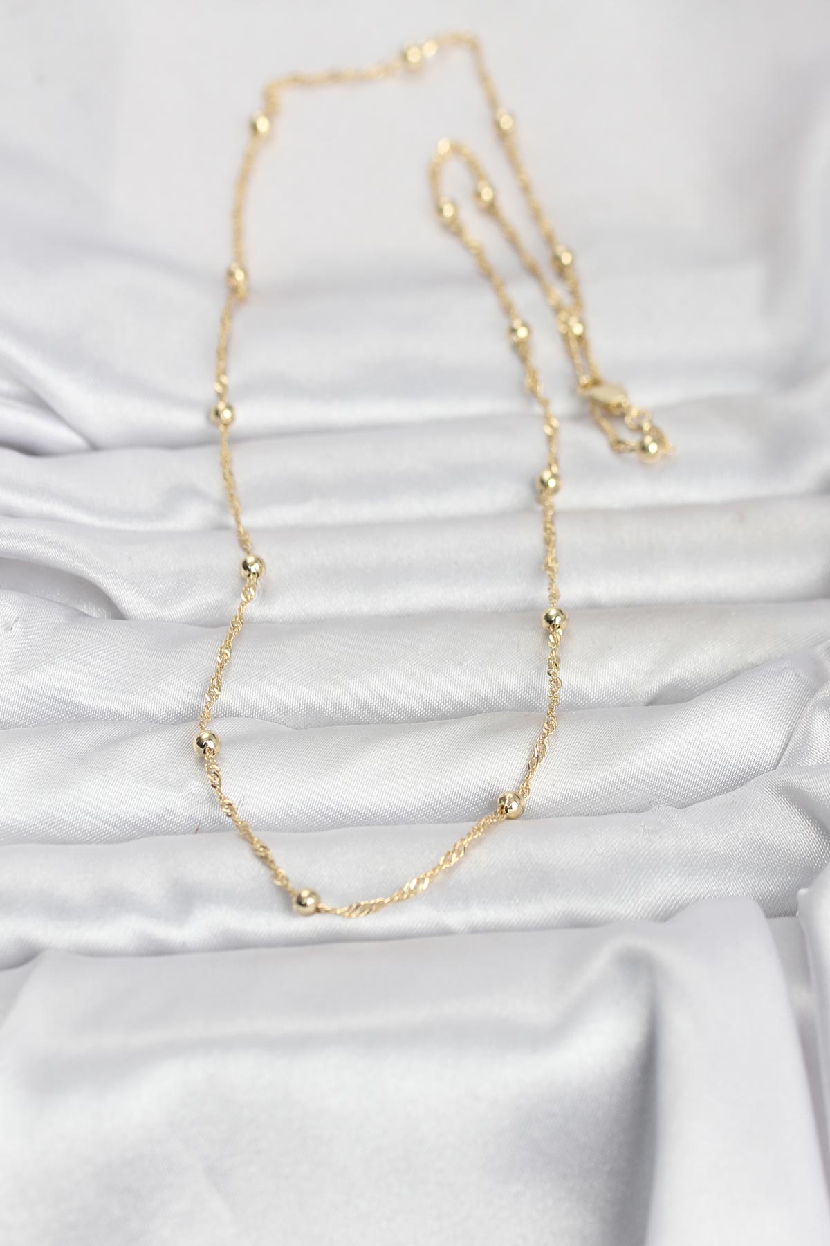 CM 14K Gold Renk Burgu ve Top Zincirli Model 60 cm Kadın Kolye - Lisinya