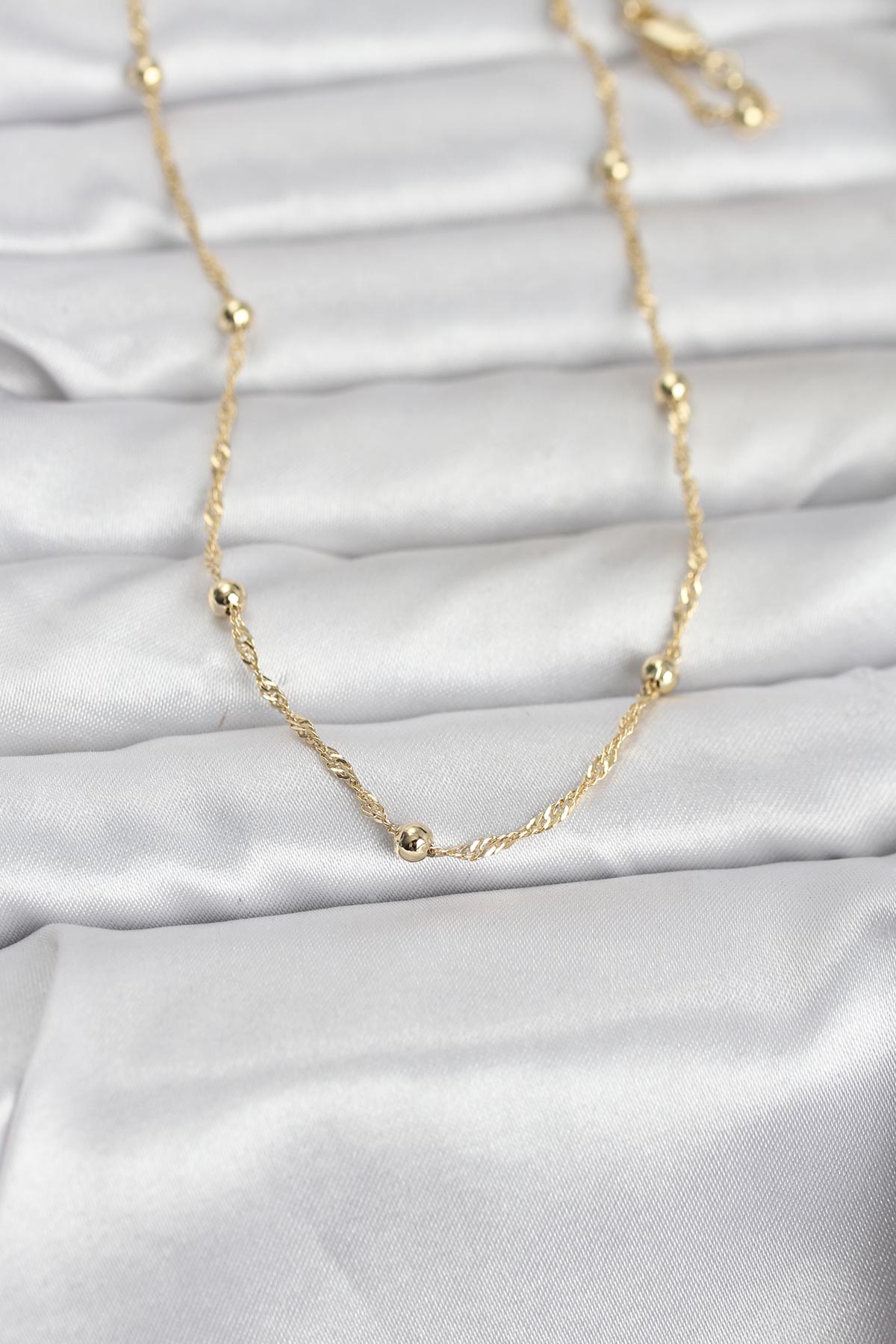 CM 14K Gold Renk Burgu ve Top Zincirli Model 60 cm Kadın Kolye - Lisinya