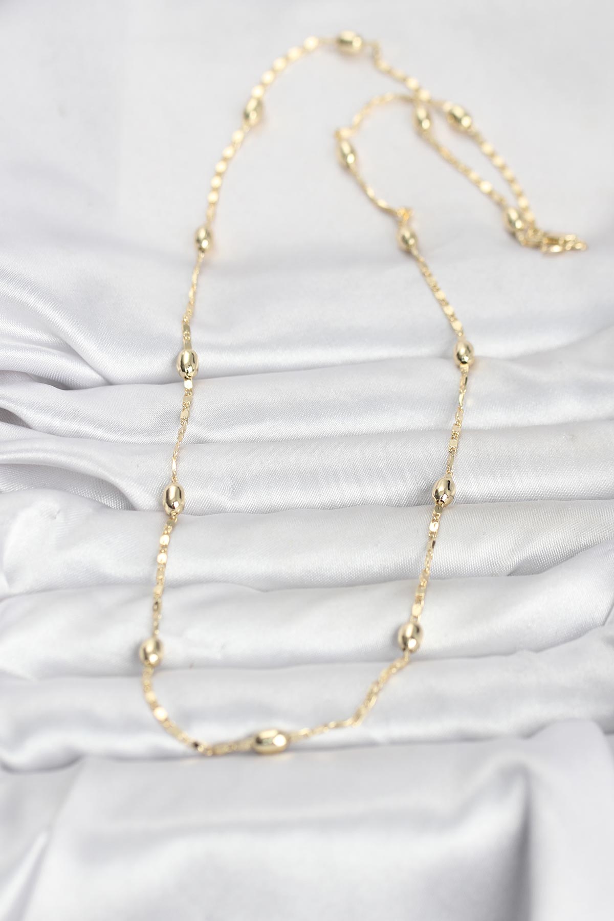 CM 14K Gold Renk Damla Topçuklu Zincir Model 60 cm Kadın Kolye - Lisinya