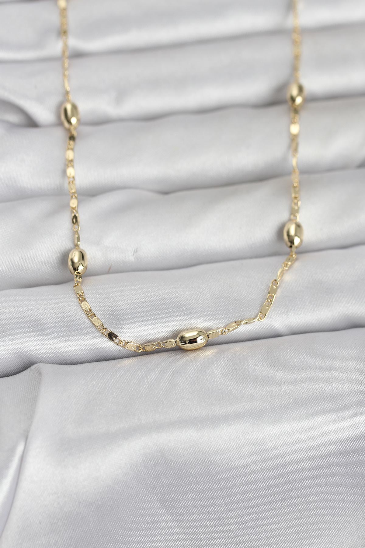 CM 14K Gold Renk Damla Topçuklu Zincir Model 60 cm Kadın Kolye - Lisinya