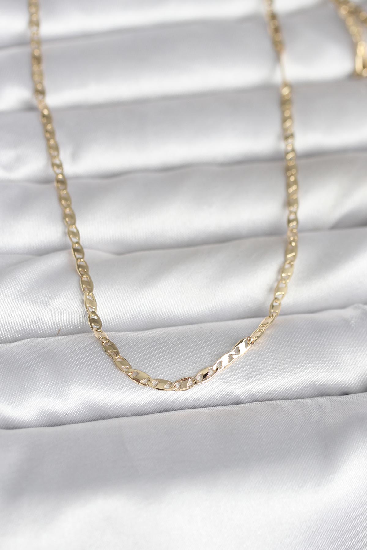 CM 14K Gold Renk Yassı Zincir Model 60 cm Kadın Kolye - Lisinya