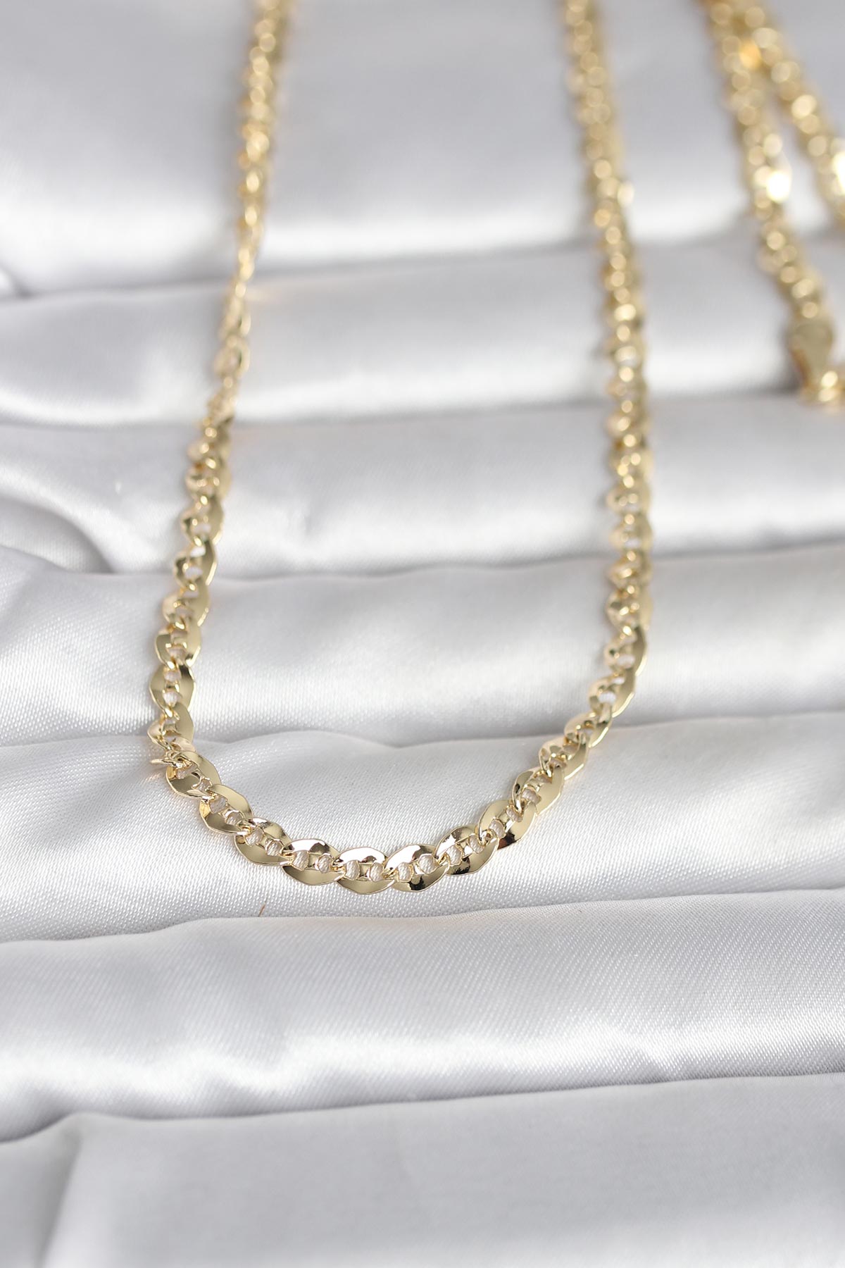 CM 14K Gold Renk Yassı Oval Zincirli Model 60 cm Kadın Kolye - Lisinya