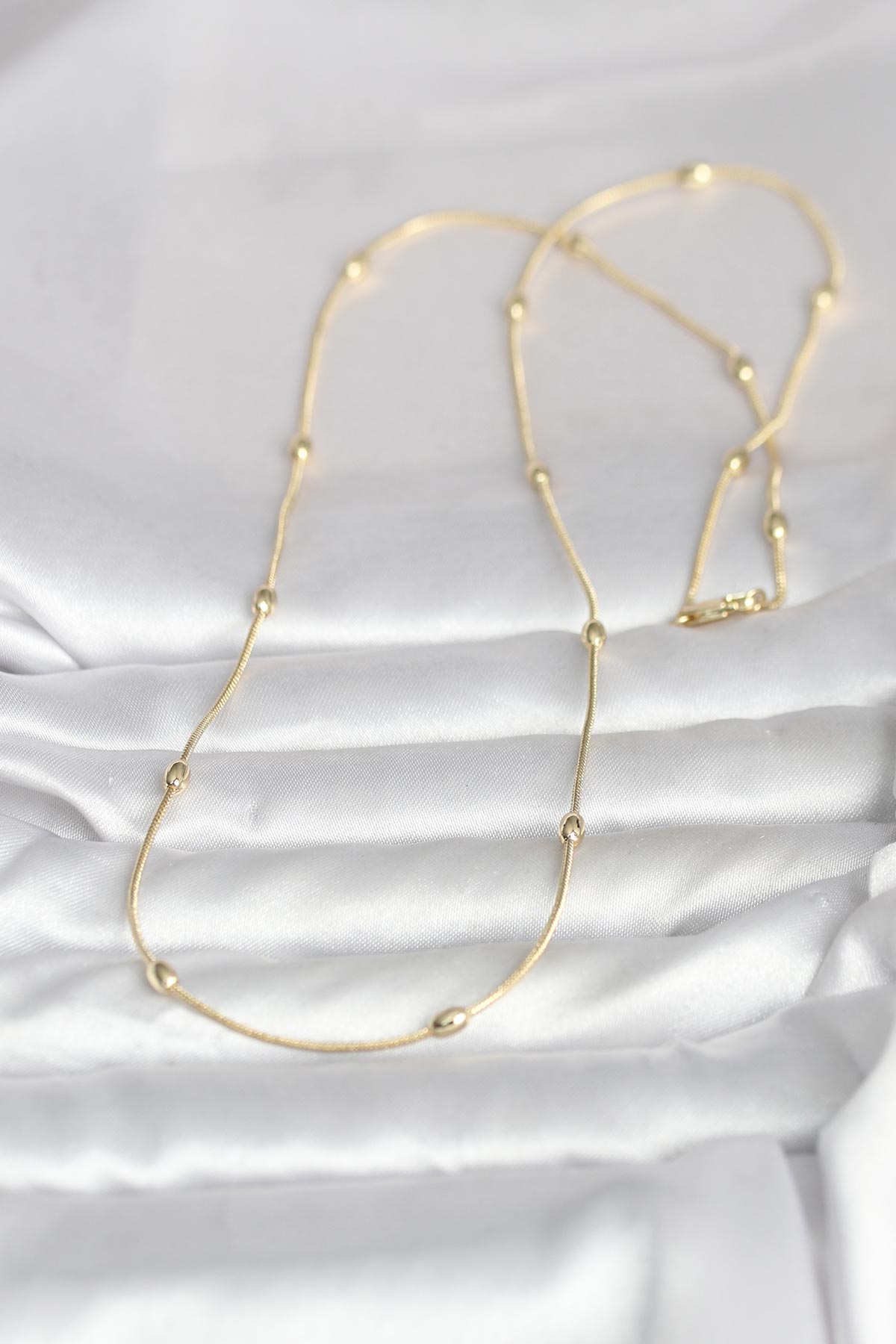 CM 14K Gold Renk Yılan Zincirli Damla Topçuk Model 60 cm Kadın Kolye - Lisinya