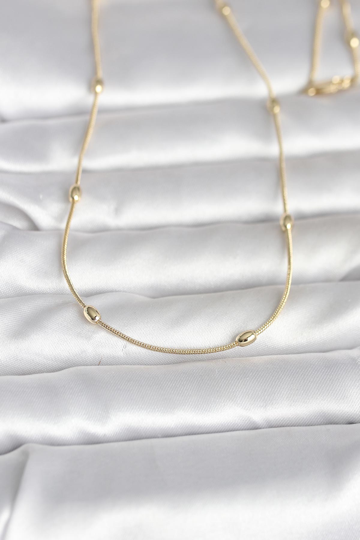 CM 14K Gold Renk Yılan Zincirli Damla Topçuk Model 60 cm Kadın Kolye - Lisinya