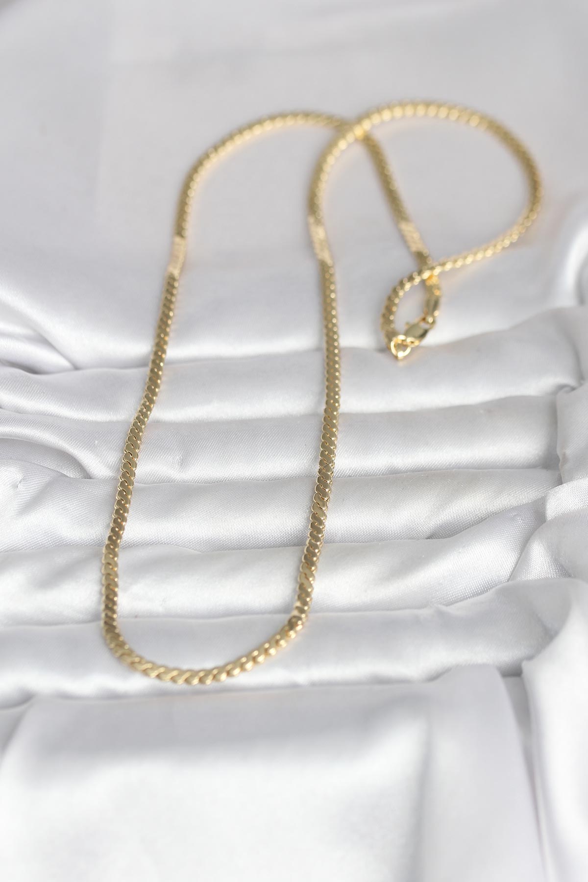 CM 14K Gold Renk Yassı Ezme Zincir Model 60 cm Kadın Kolye - Lisinya