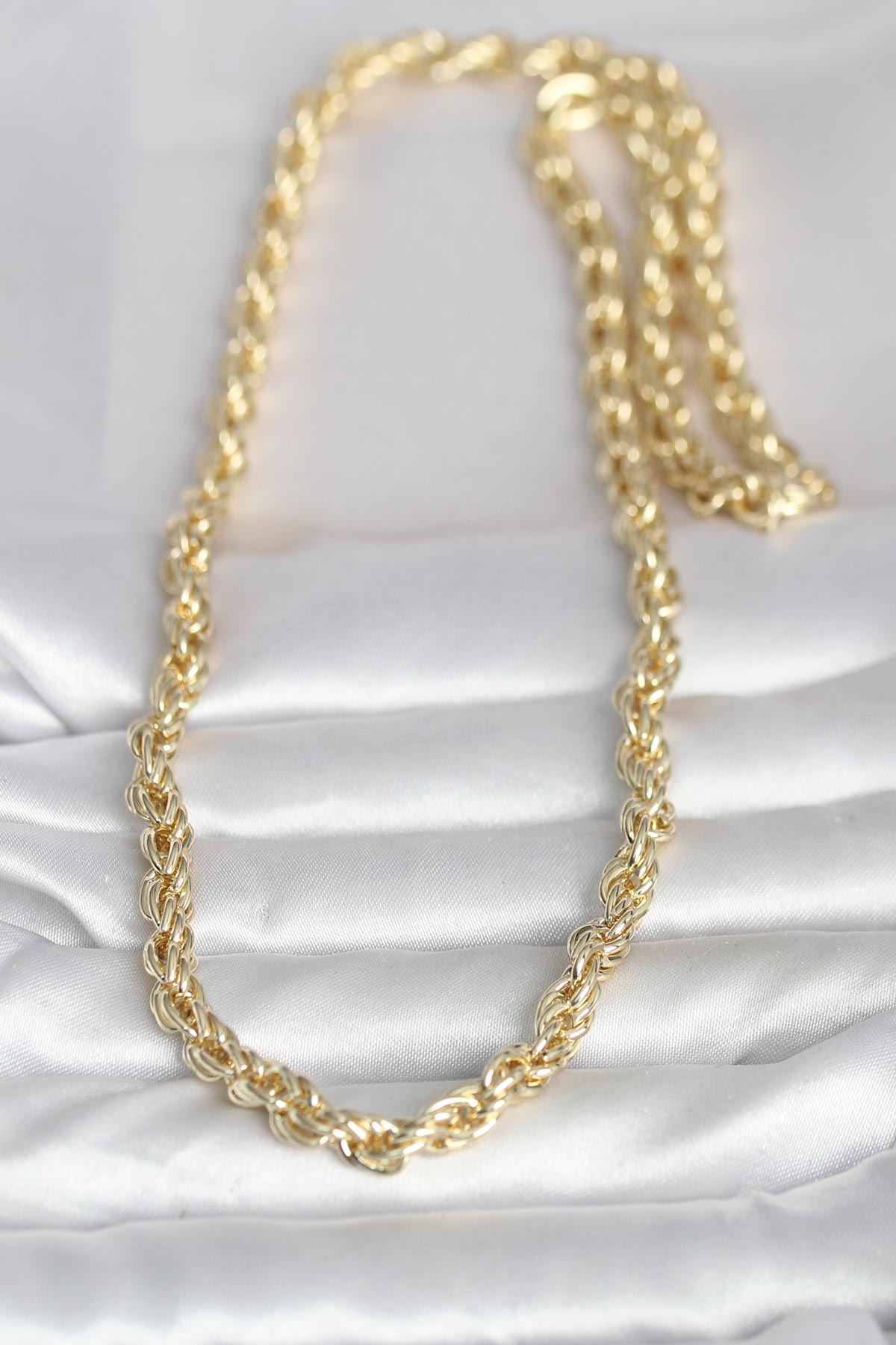 CM 14K Gold Renk Kalın Burgu Zincirli Model 60 cm Kadın Kolye - Lisinya