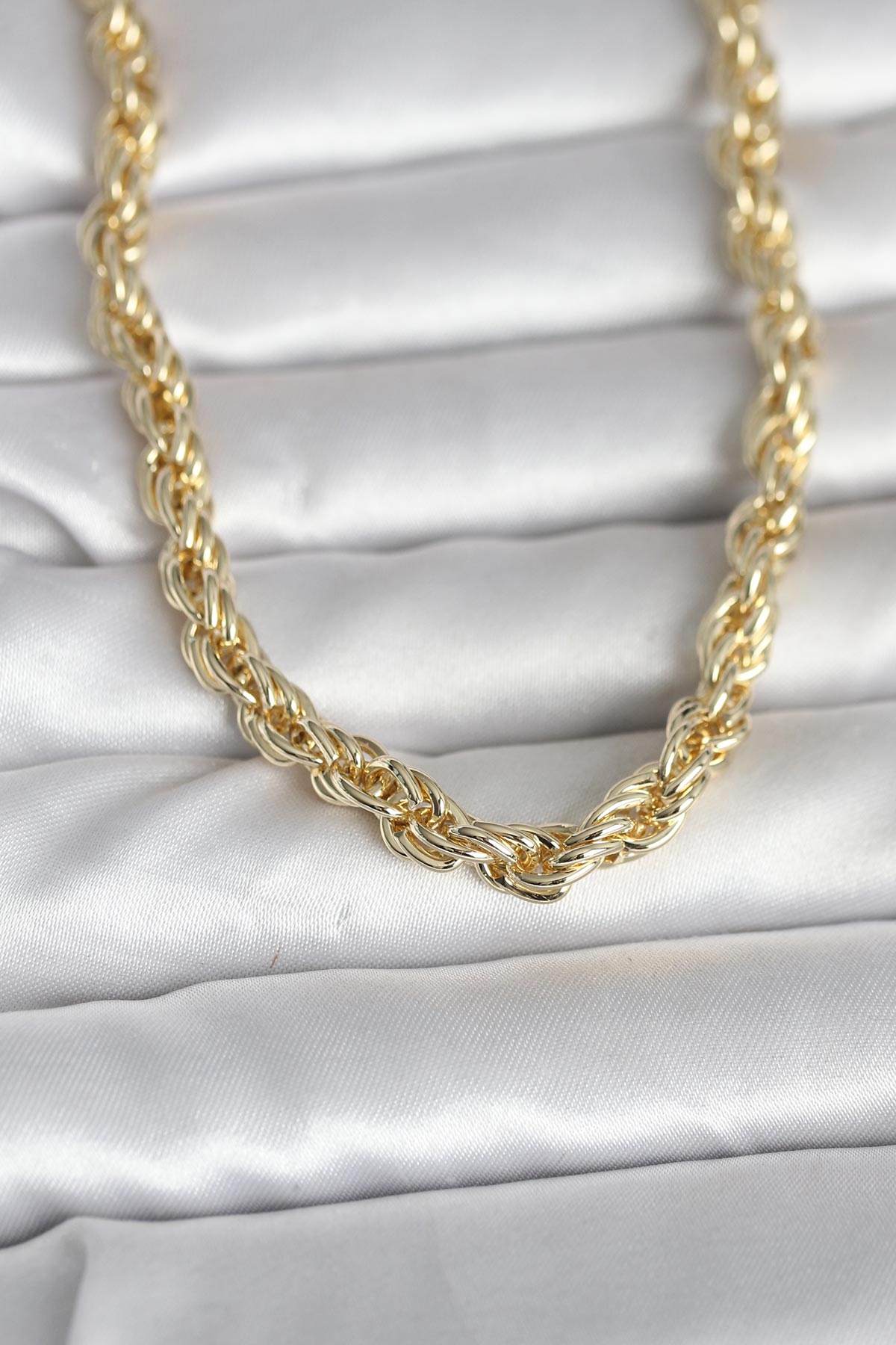 CM 14K Gold Renk Kalın Burgu Zincirli Model 60 cm Kadın Kolye - Lisinya