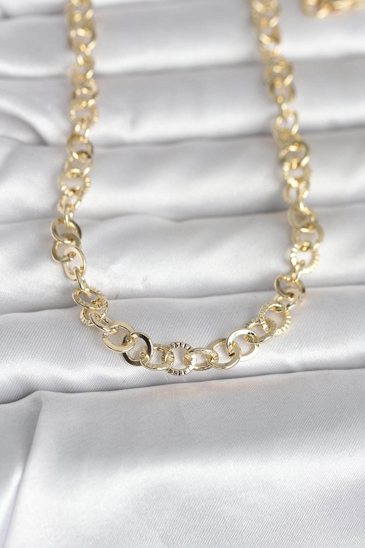 CM 14K Gold Renk Kalın Halka Zincirli 60 cm Kadın Kolye - Lisinya