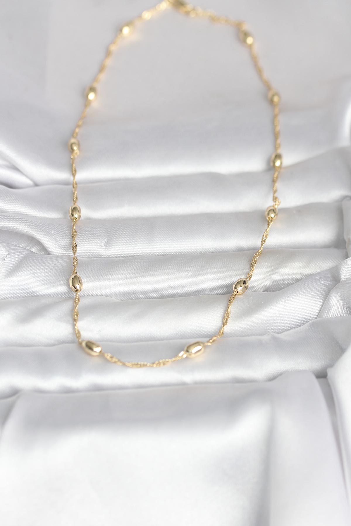 CM 14K Gold Renk Burgu Zincirli Damla Topçuk Model 45 cm Kadın Kolye - Lisinya