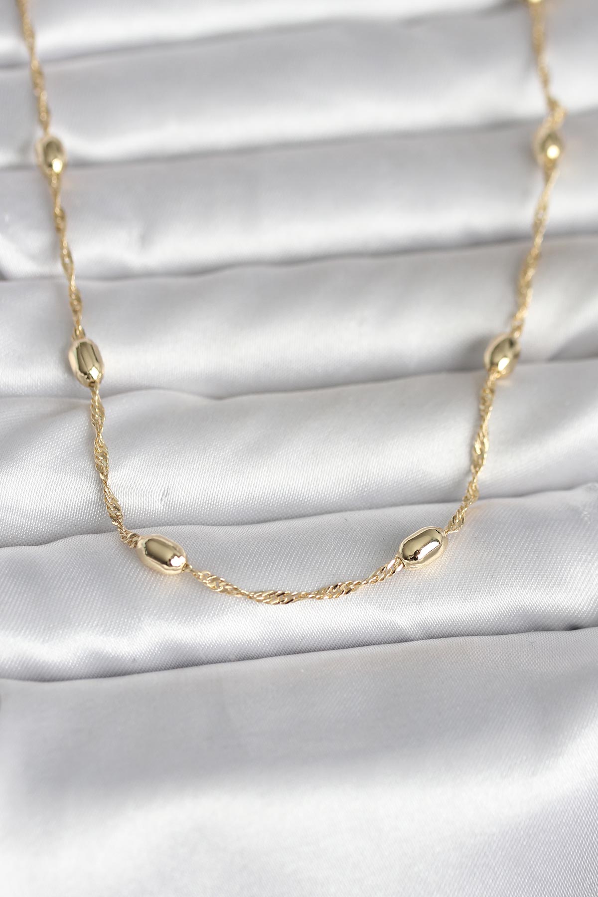 CM 14K Gold Renk Burgu Zincirli Damla Topçuk Model 45 cm Kadın Kolye - Lisinya