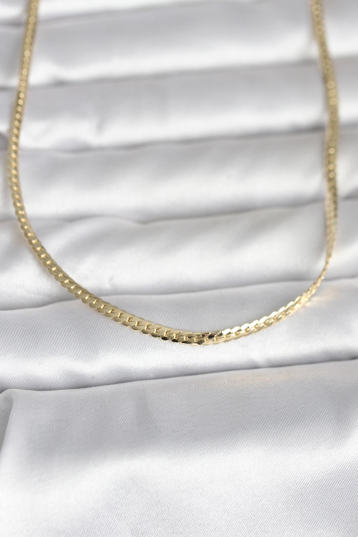 CM 14K Gold Renk Yassı Zincir Model 45 cm Kadın Kolye - Lisinya