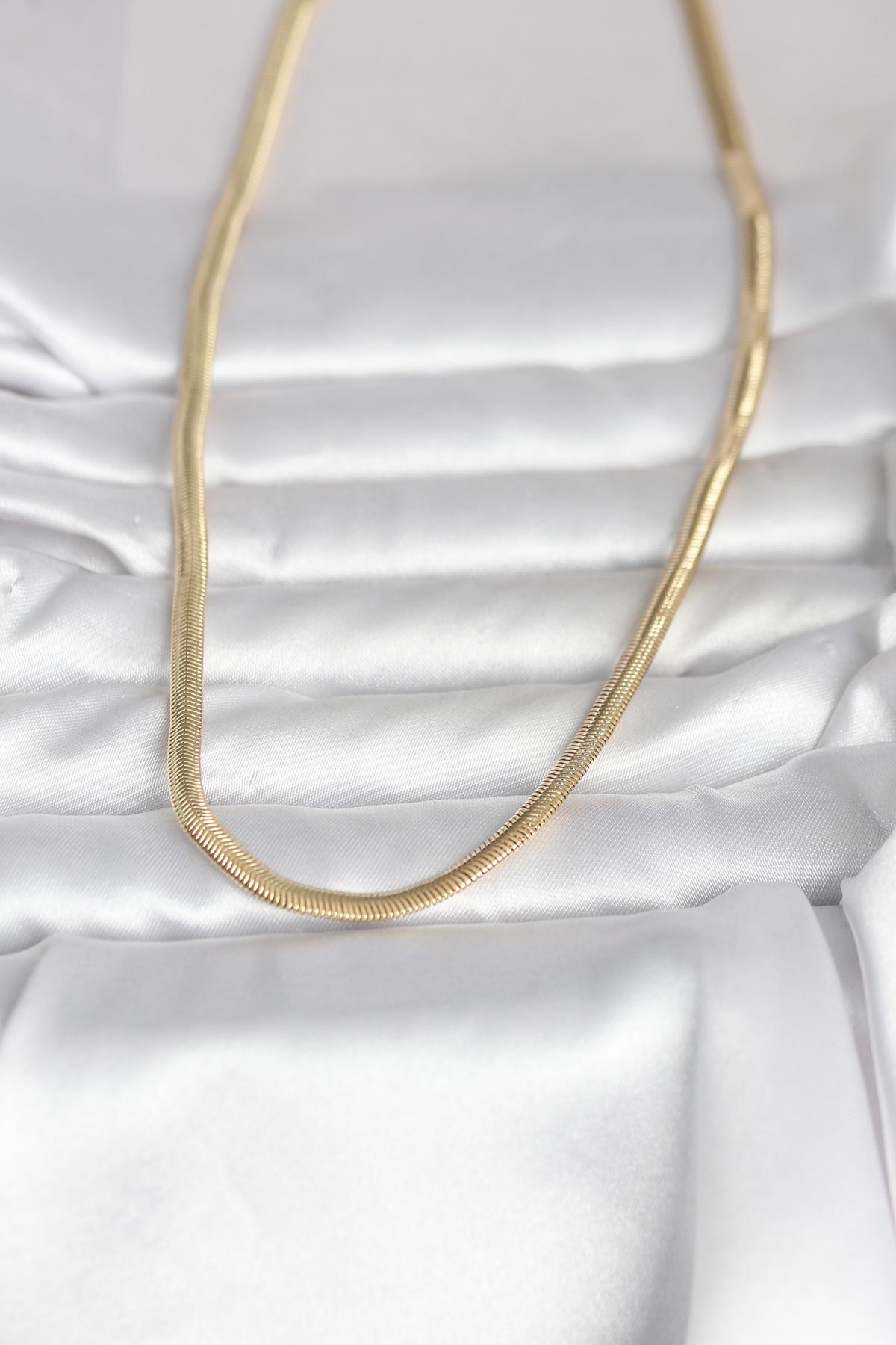 CM 14K Gold Renk Yassı Yılan Zincir Model 45 cm Kadın Kolye - Lisinya