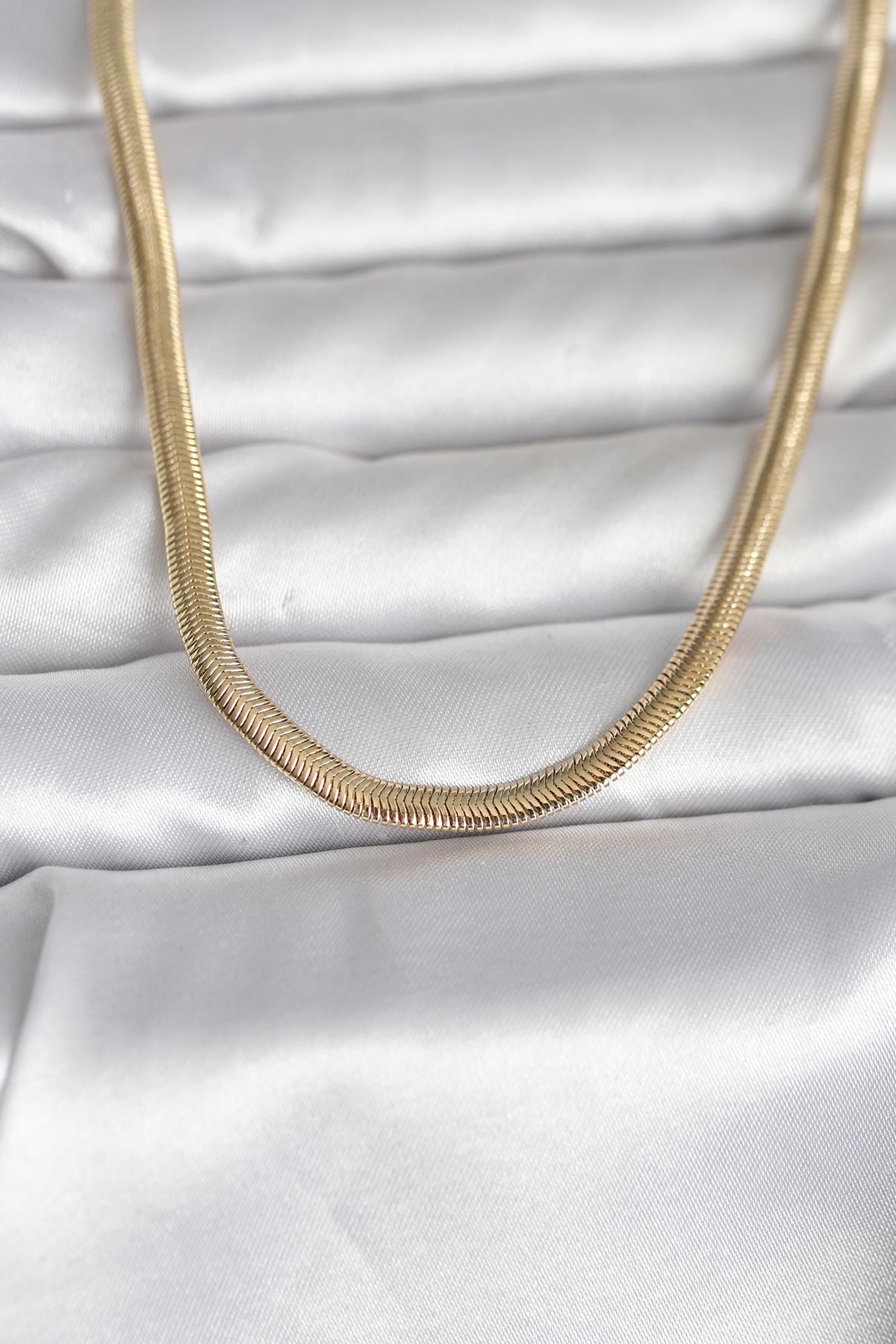 CM 14K Gold Renk Yassı Yılan Zincir Model 45 cm Kadın Kolye - Lisinya