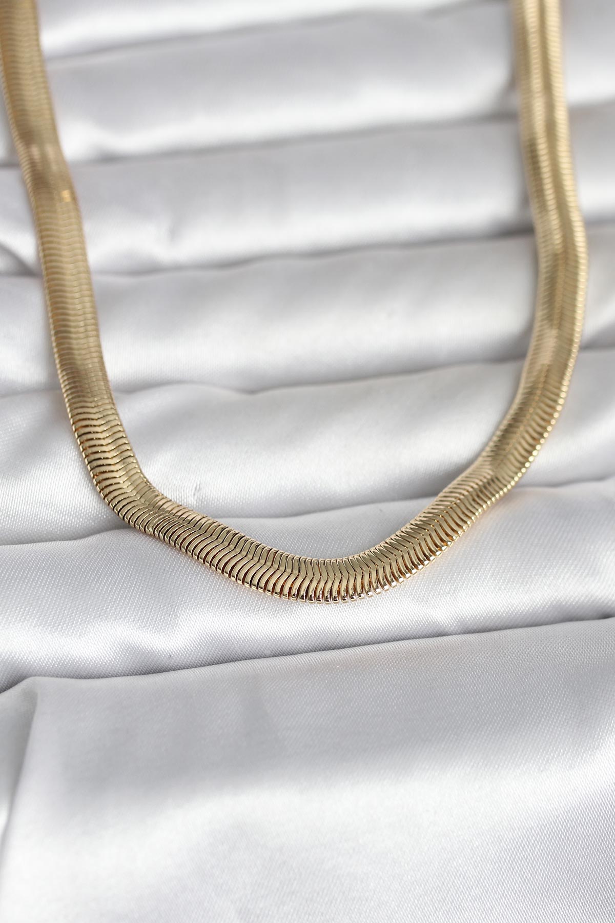 CM 14K Gold Renk Kalın Yassı Yılan Zincir Model 45 cm Kadın Kolye - Lisinya