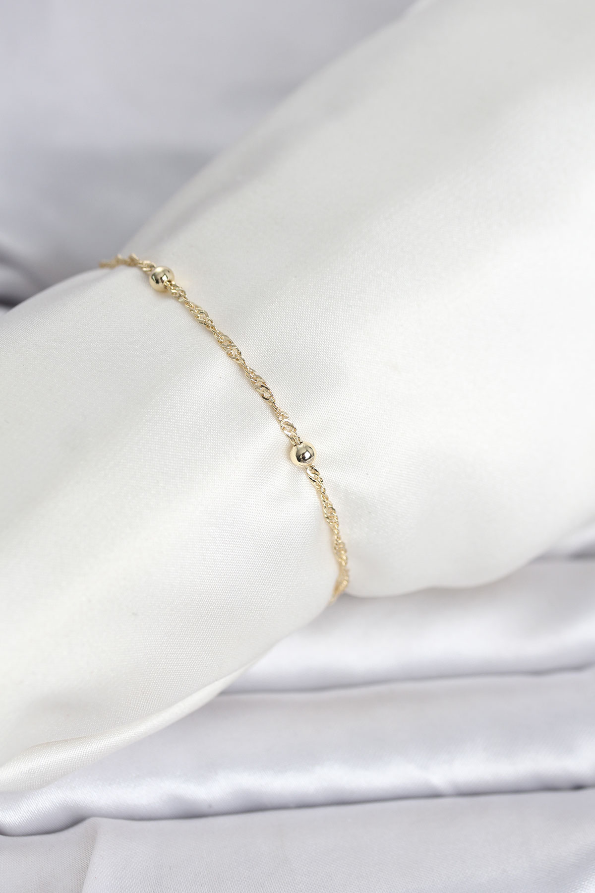 CM 14K Gold Renk Burgu Topçuk Model Kadın Bileklik - Lisinya CM 14K Gold Renk Burgu Topçuk Model Kadın Bileklik - Lisinya