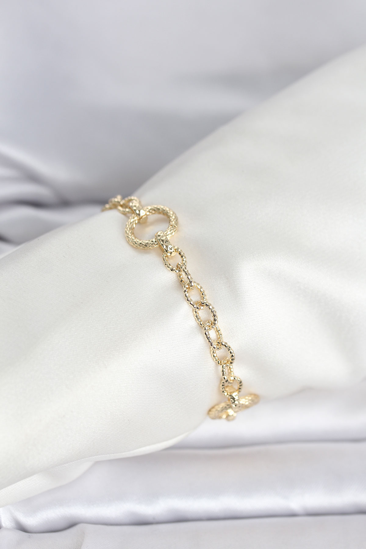 CM 14K Gold Renk Lazerli Halka Model Kadın Bileklik - Lisinya CM 14K Gold Renk Lazerli Halka Model Kadın Bileklik - Lisinya