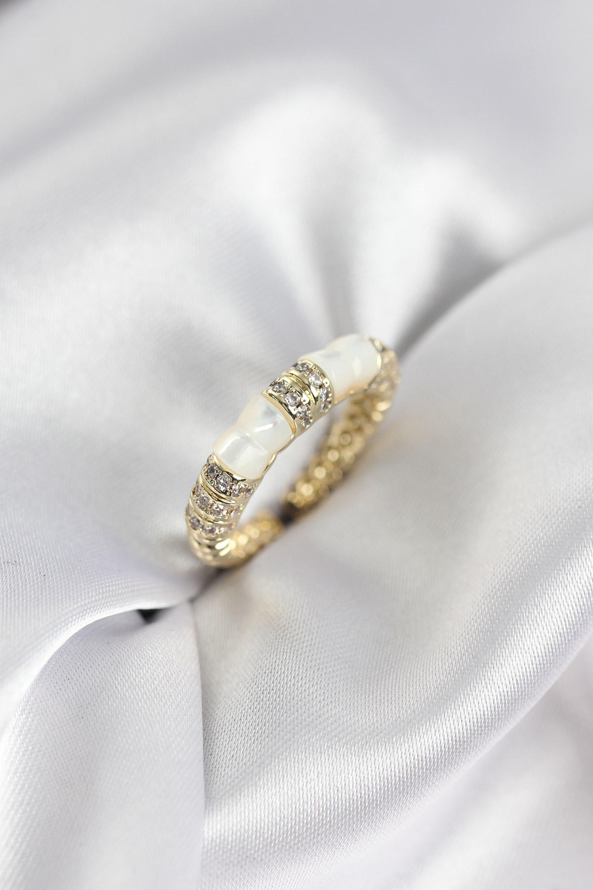 Zirkon Taşlı Kemik Model Gold Renk Kadın Yüzük - Lisinya