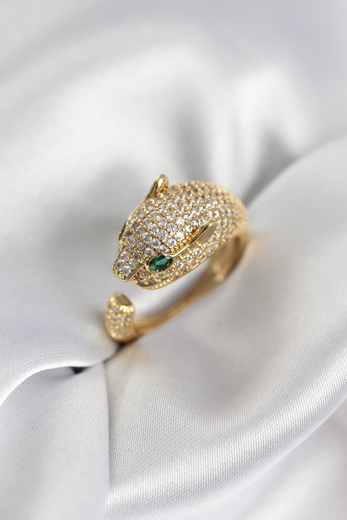 Jaguar Model Gold Renk Zirkon Taşlı Kadın Yüzük - Lisinya