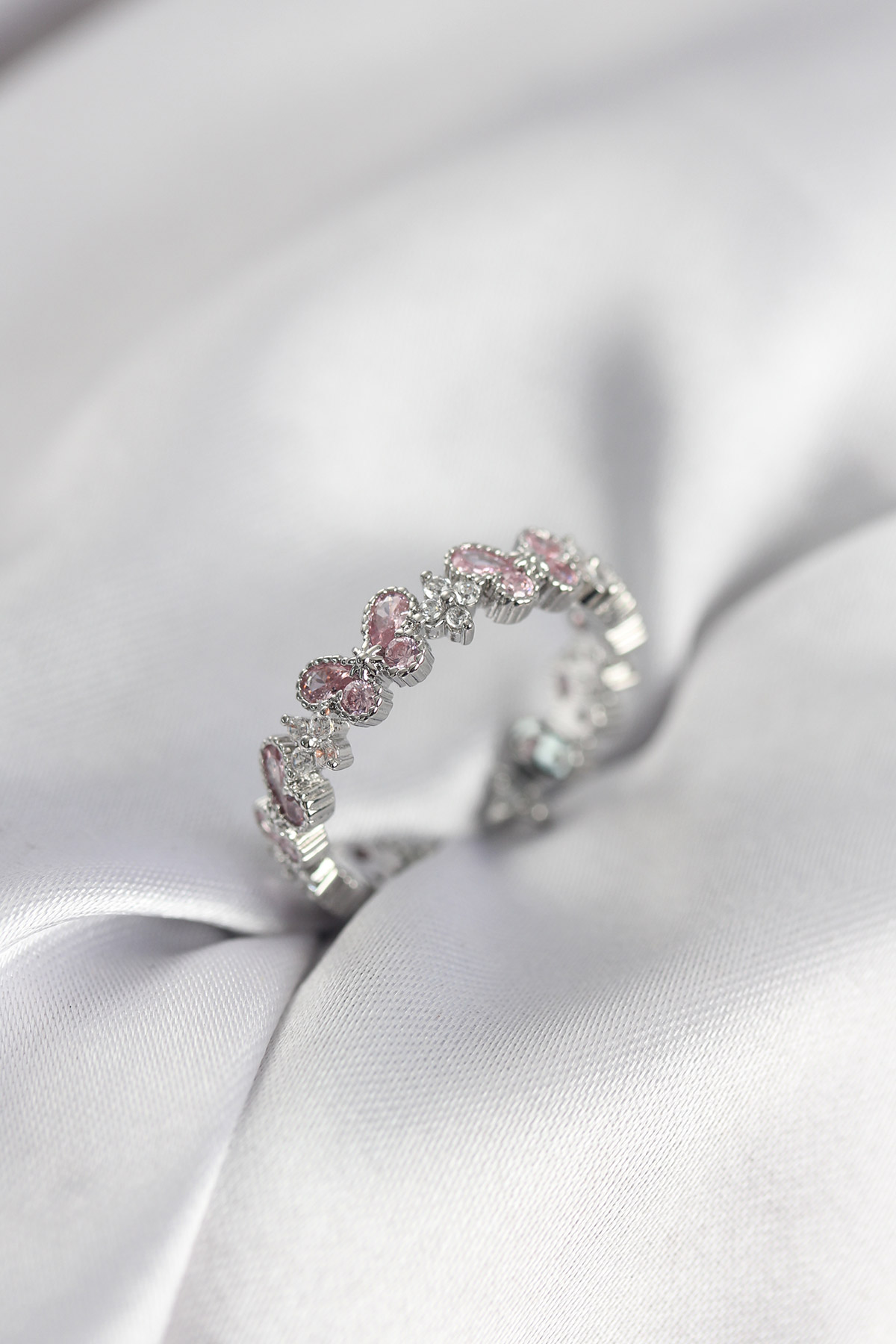 Pembe Zirkon Taşlı Kelebek Model Kadın Yüzük - Lisinya