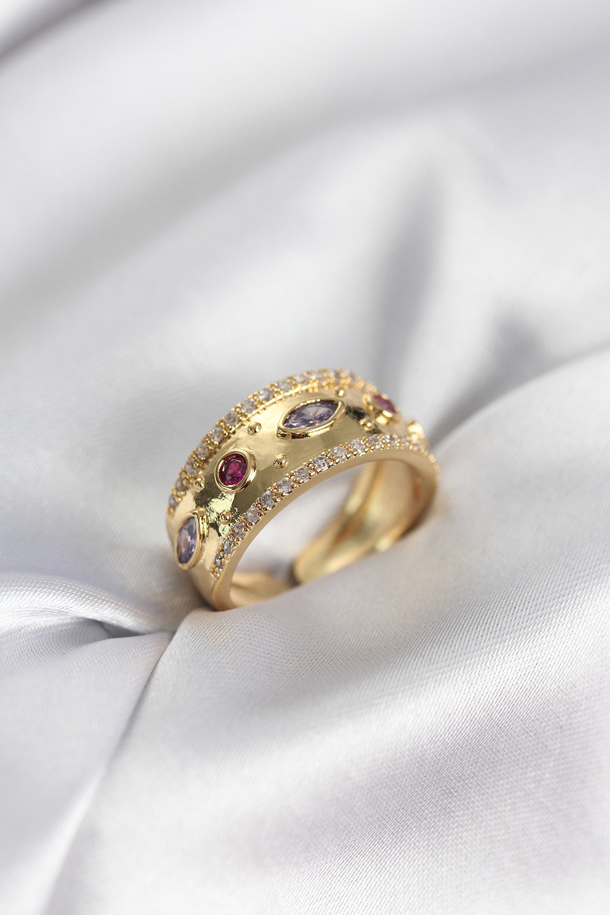 Gold Renk Zirkon Taşlı Vintage Kadın Yüzük - Lisinya