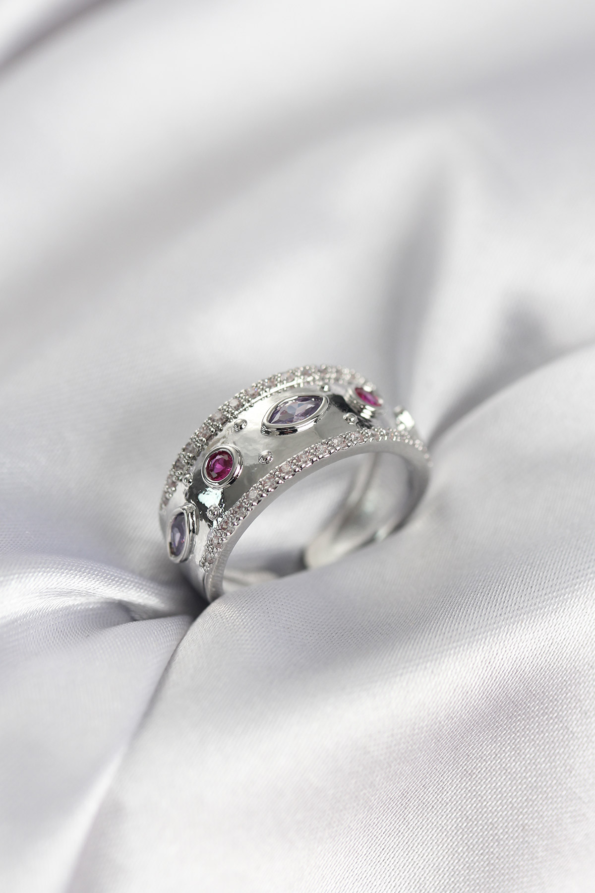 Gümüş Renk Zirkon Taşlı Vintage Kadın Yüzük - Lisinya