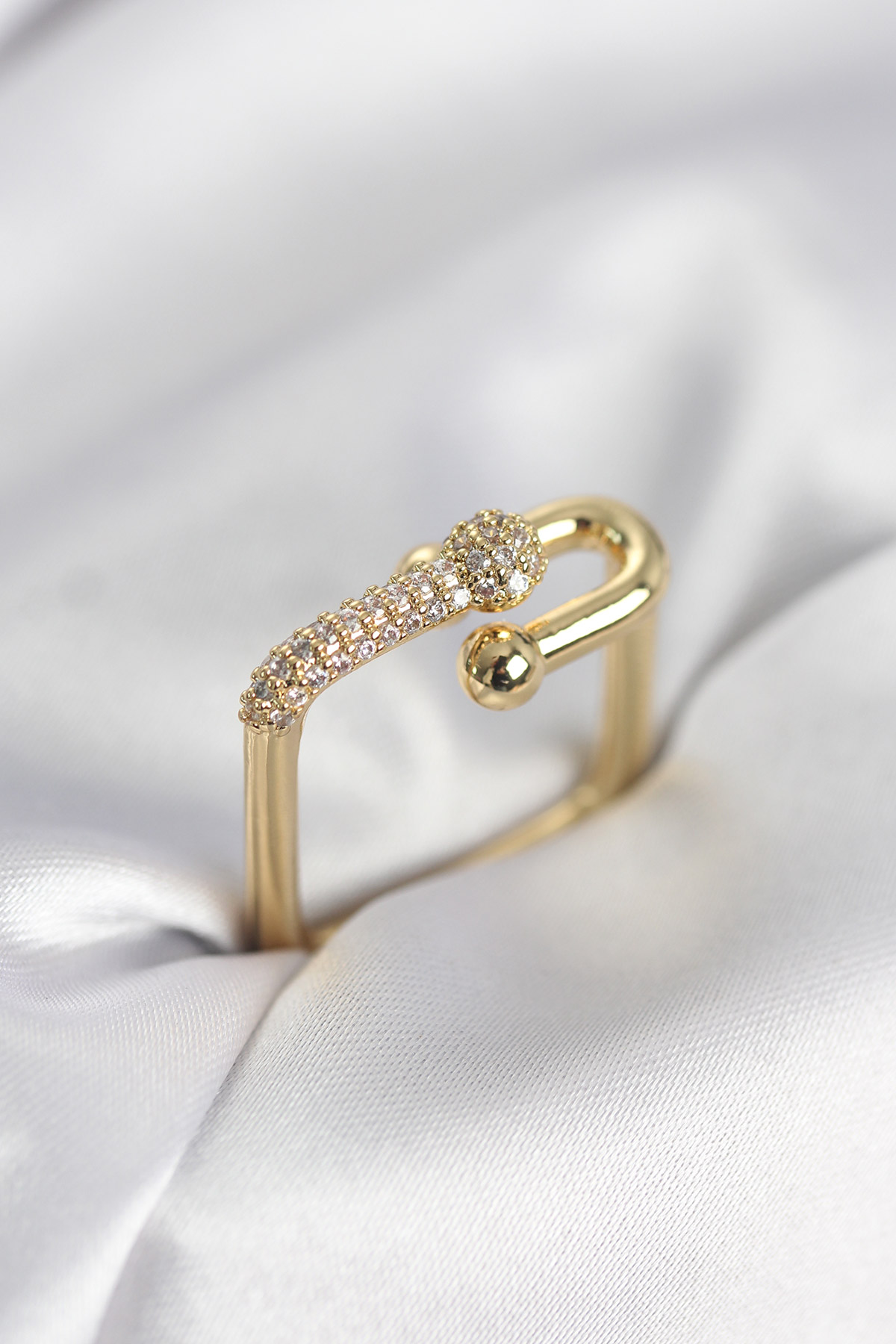 Gold Renk Zirkon Taşlı Tifani Model Kare Kadın Yüzük - Lisinya