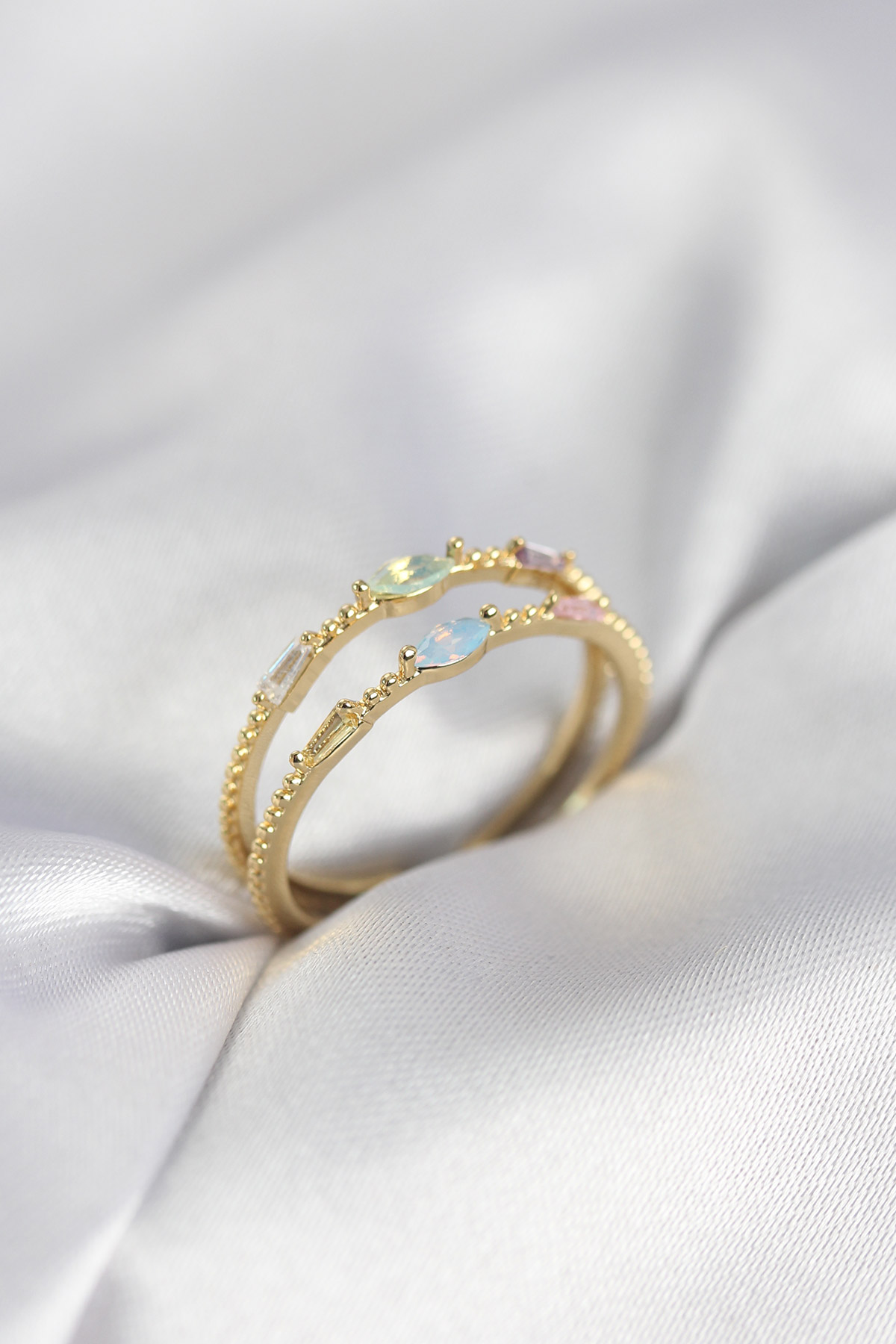 Gold Renk Karışık Renk Zirkon Taşlı Kadın Yüzük - Lisinya