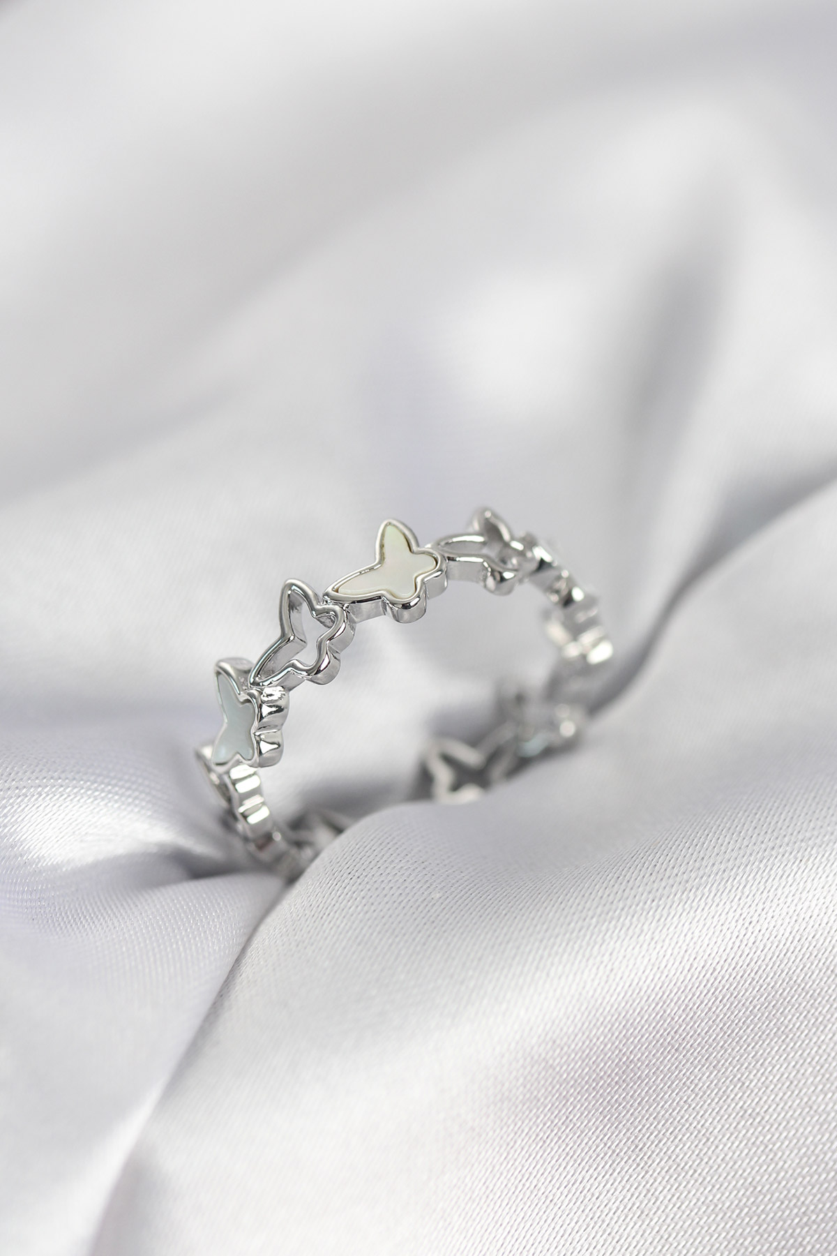 Gümüş Renk Kelebek Model Pirinç Kadın Yüzük - Lisinya