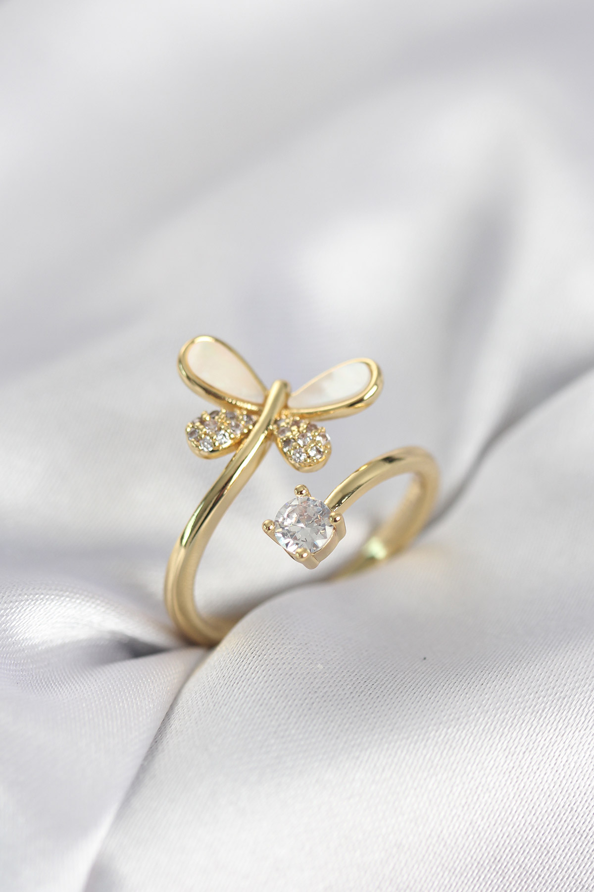 Gold Renk Yusufçuk Model Zirkon Taşlı Kadın Yüzük - Lisinya