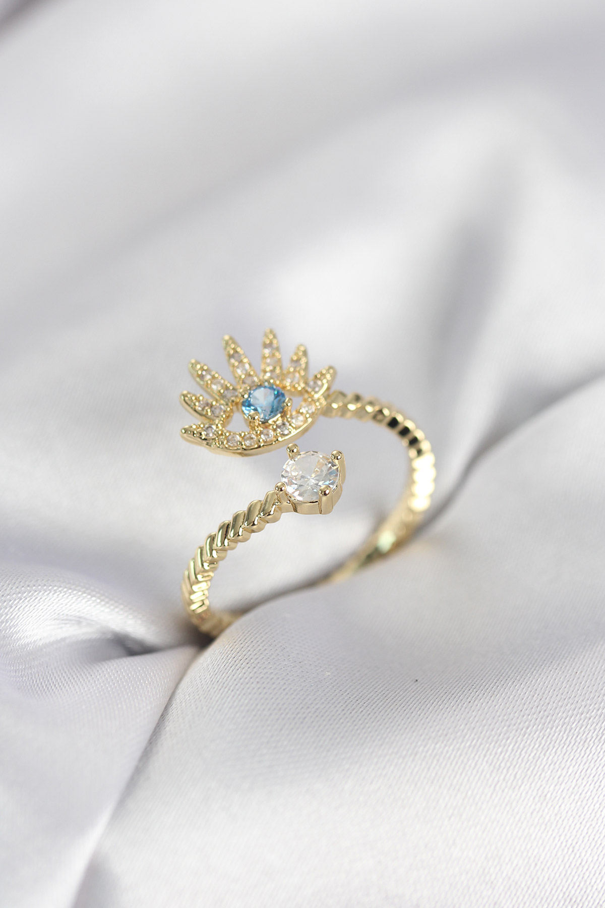 Gold Renk Göz Model Zirkon Taşlı Kadın Yüzük - Lisinya