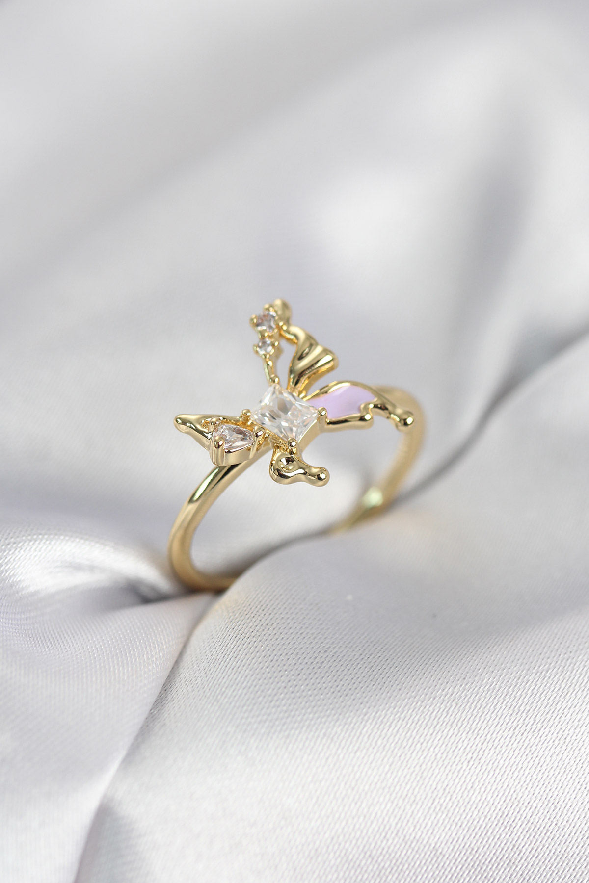 Gold Renk Kelebek Model Zirkon Taşlı Kadın Yüzük - Lisinya