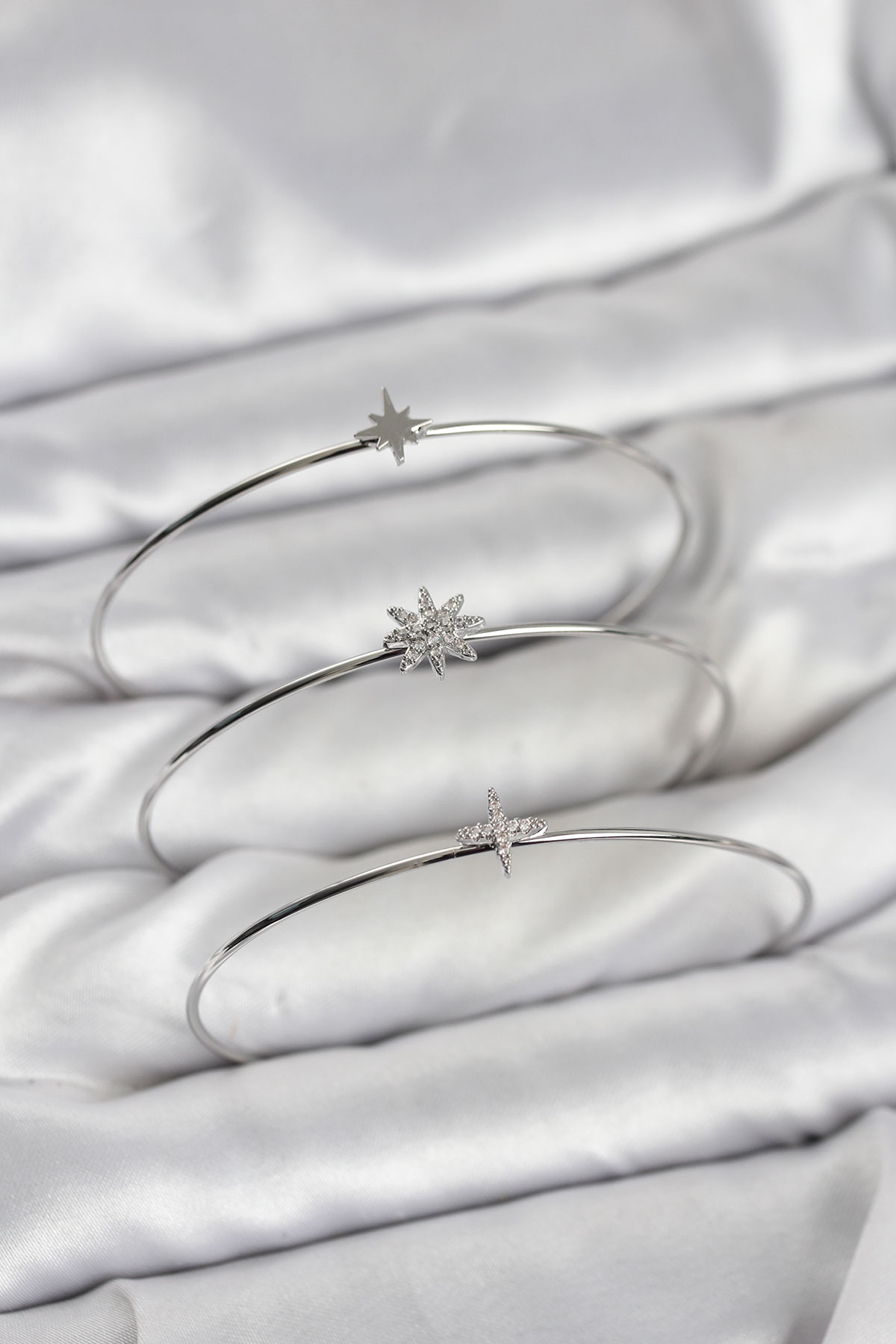 Zirkon Taşlı Kutup Yıldızı Model Gümüş Renk 3'lü Kadın Bileklik Kombini - Lisinya