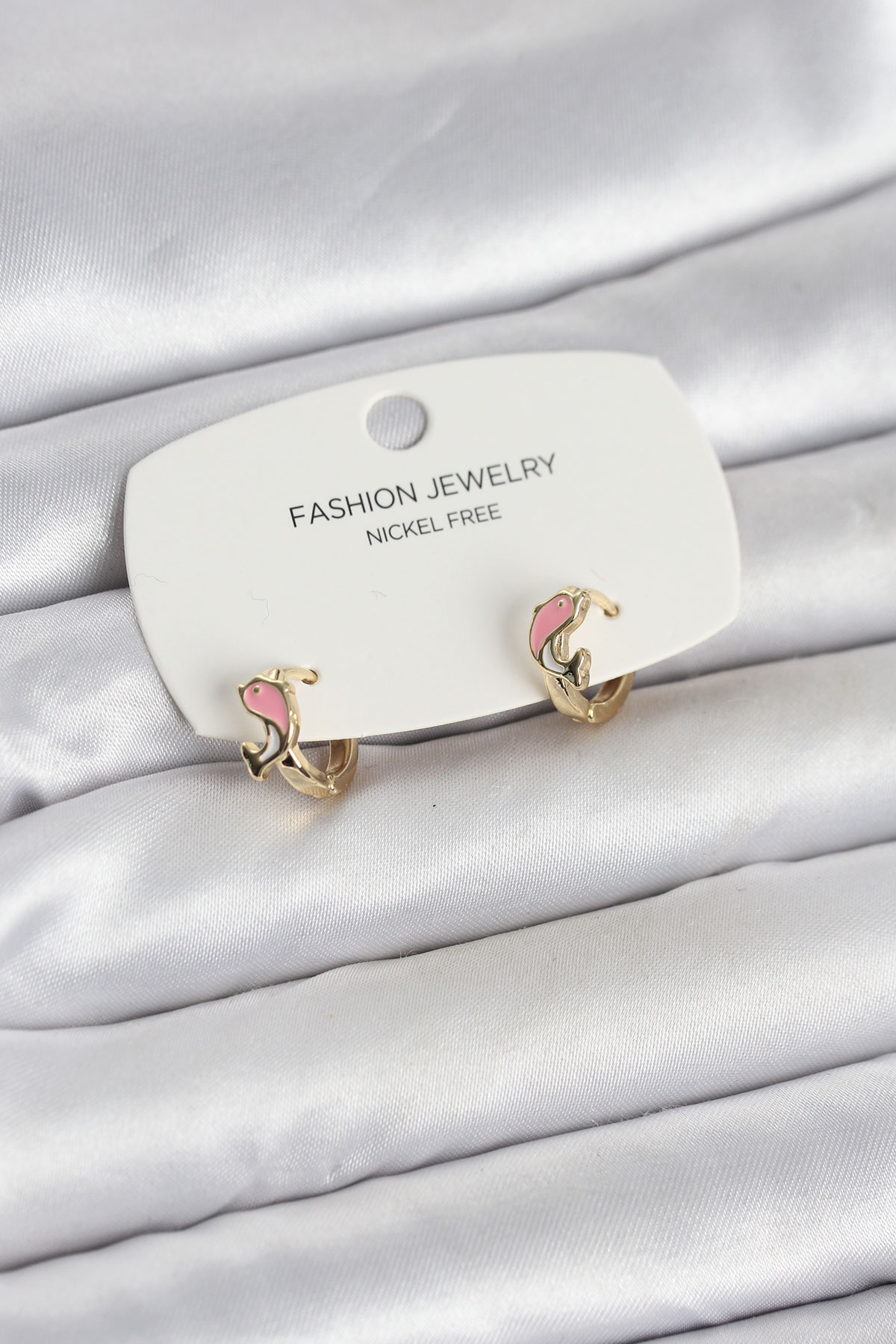 Pembe Yunus Balığı Model Gold Renk Pirinç Çocuk Küpe - Lisinya