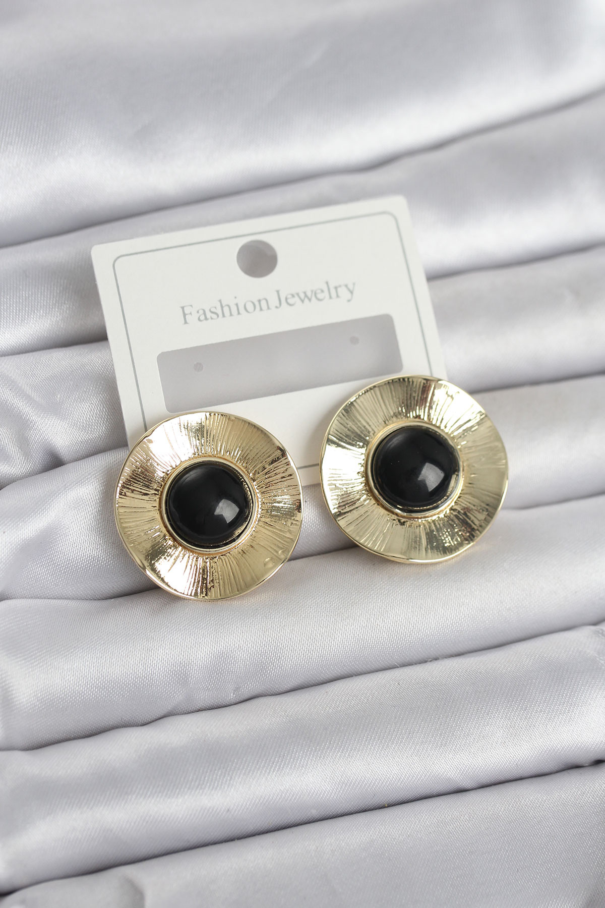 Vintage Model Siyah Gold Renk Pirinç Kadın Küpe - Lisinya