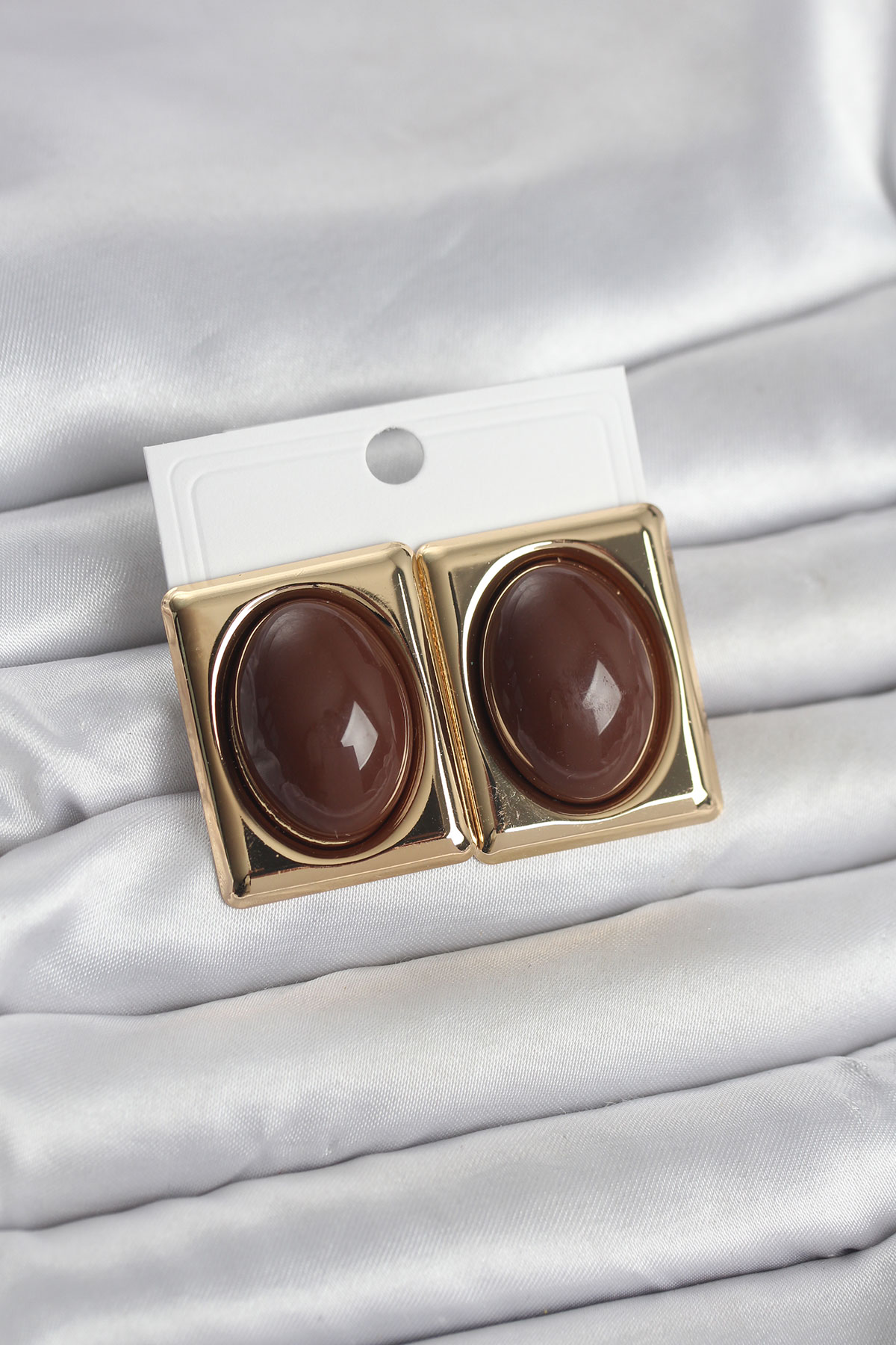 Kahverengi Kare Model Vintage Gold Renk Kadın Küpe - Lisinya