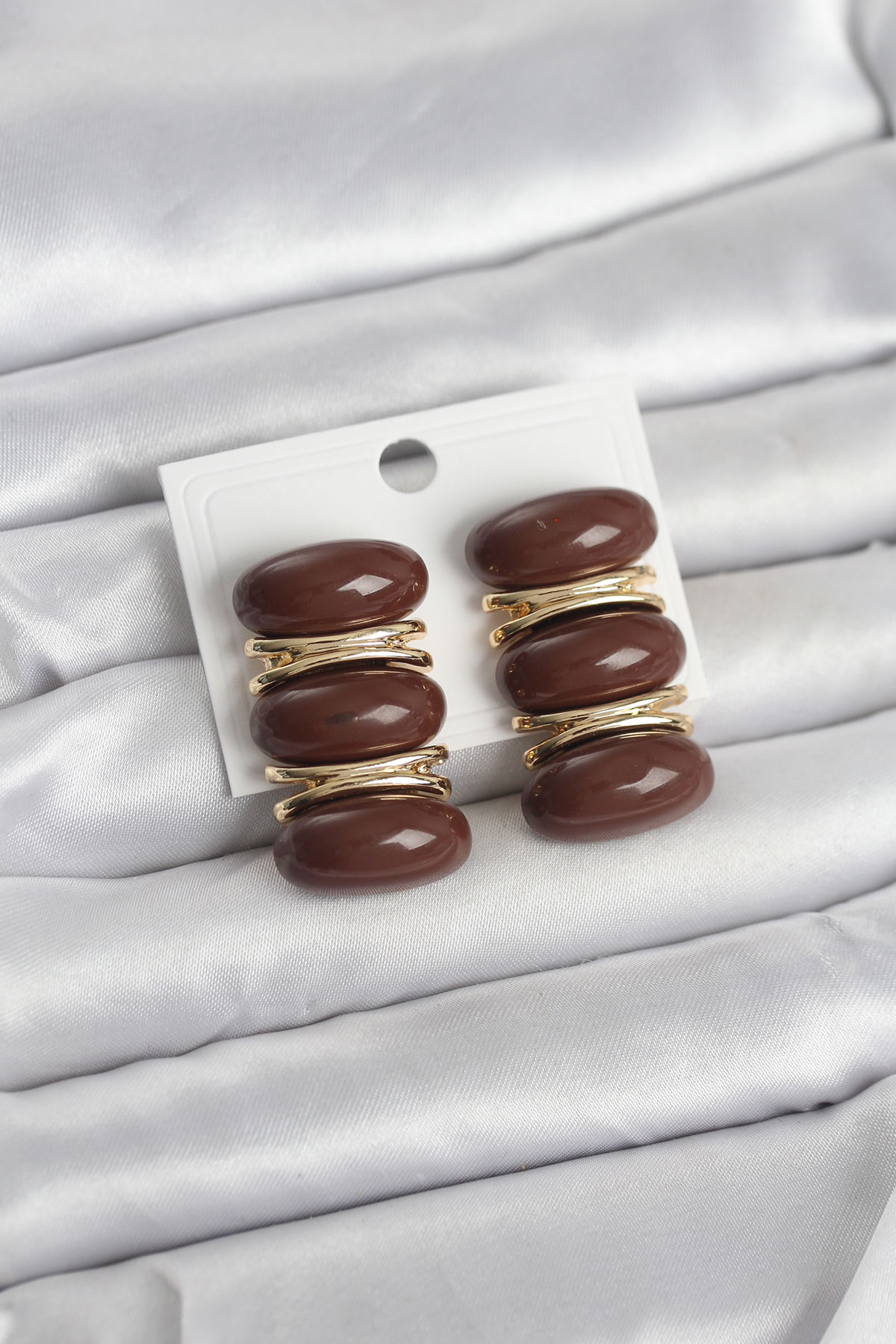 Kahverengi Vintage Model Gold Renk Kadın Küpe - Lisinya