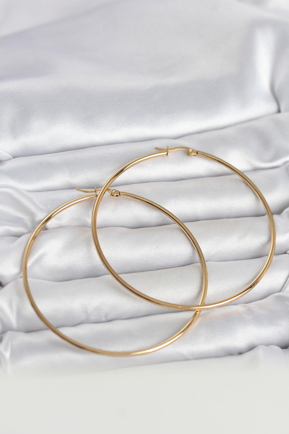 316L Çelik Gold Renk 70 mm Kadın Halka Küpe - Lisinya