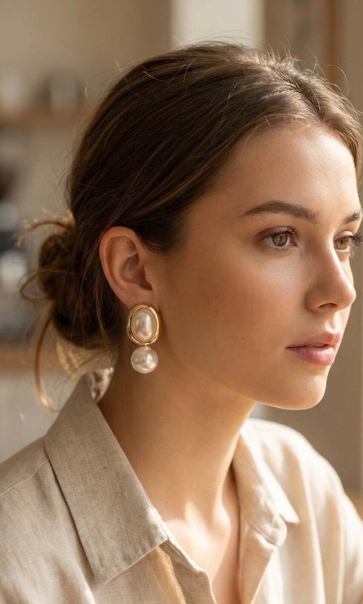 Pirinç Gold Renk Model İncili Kadın Küpe - Lisinya