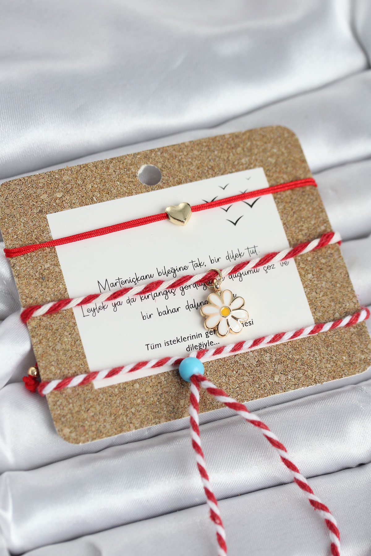 Marteniçka Bileklik 3'lü Papatya ve Kalp Model - Lisinya