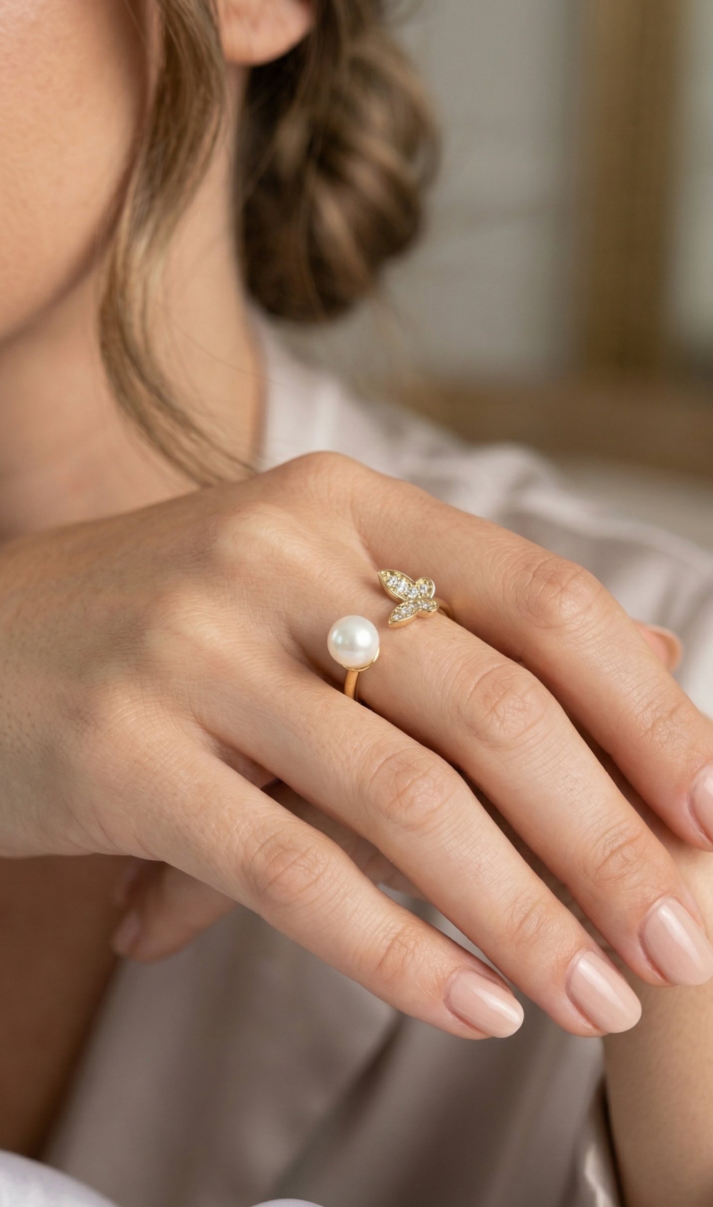 Kelebek İncili Model Gold Renk Zirkon Taşlı Kadın Yüzük - Lisinya Kelebek İncili Model Gold Renk Zirkon Taşlı Kadın Yüzük - Lisinya