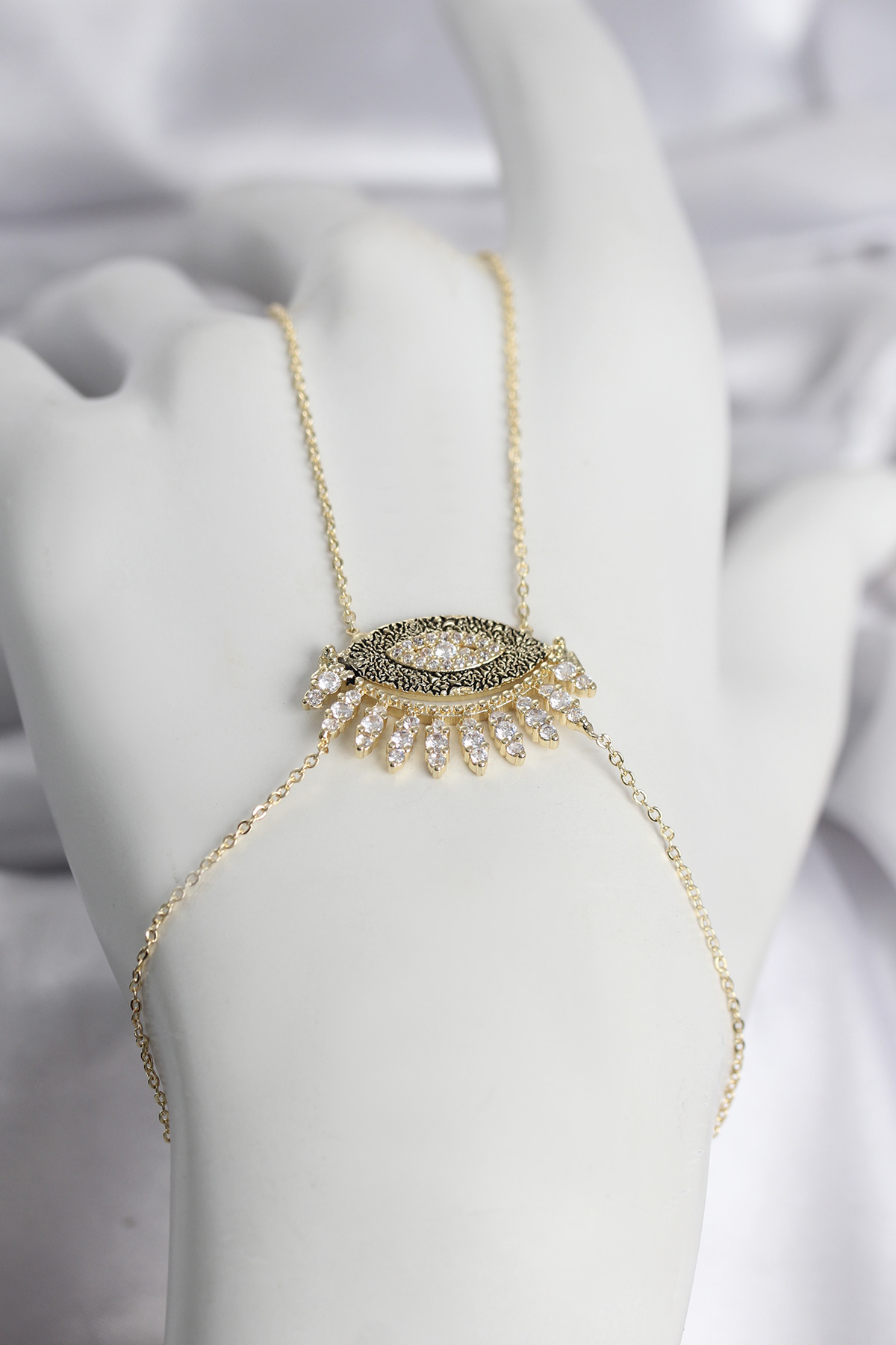 Pirinç Gold Renk Zirkon Taşlı Göz Model Kadın Şahmeran - Lisinya