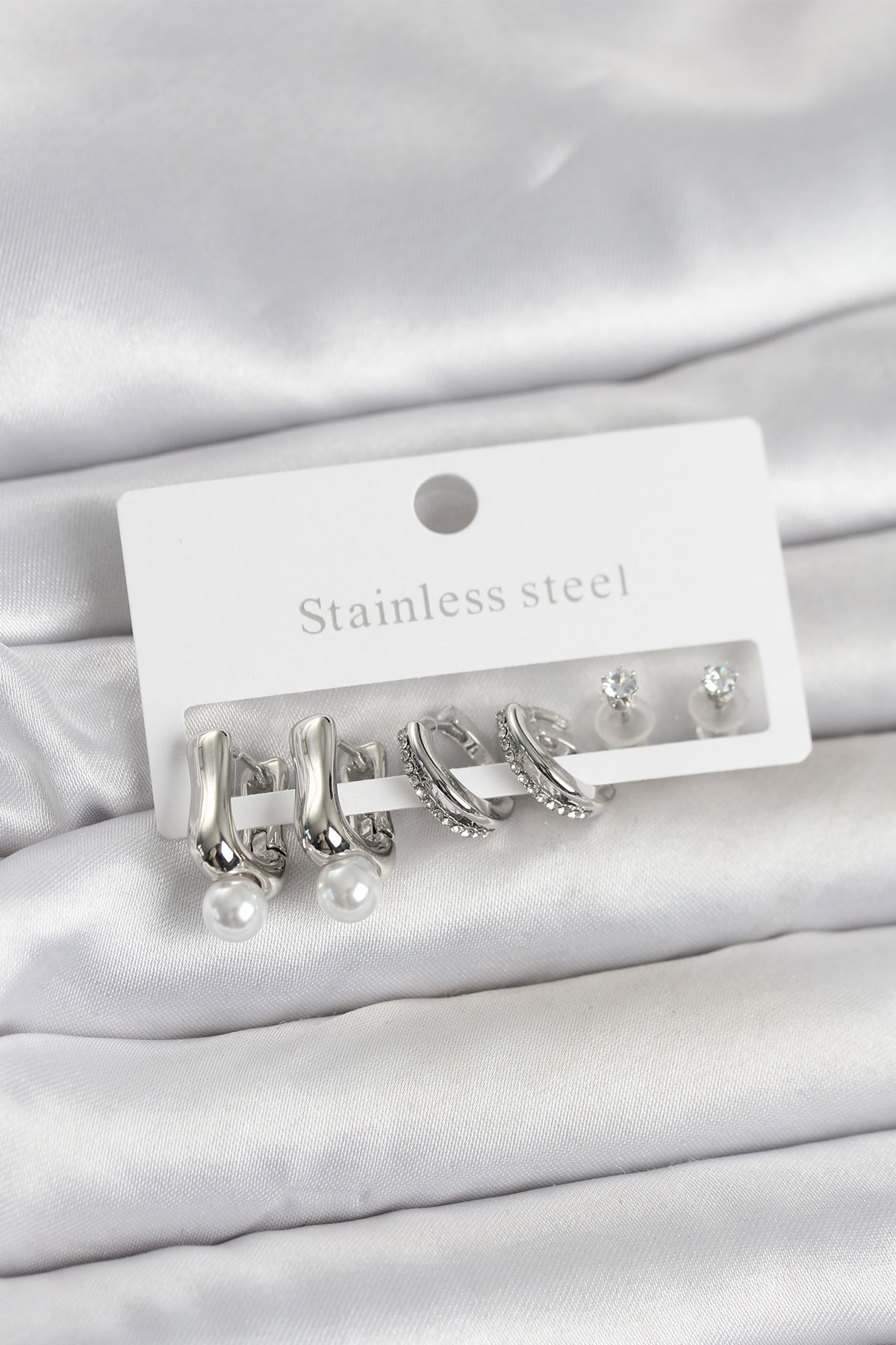 316L Çelik Gümüş Renk Kadın Küpe Seti - Lisinya