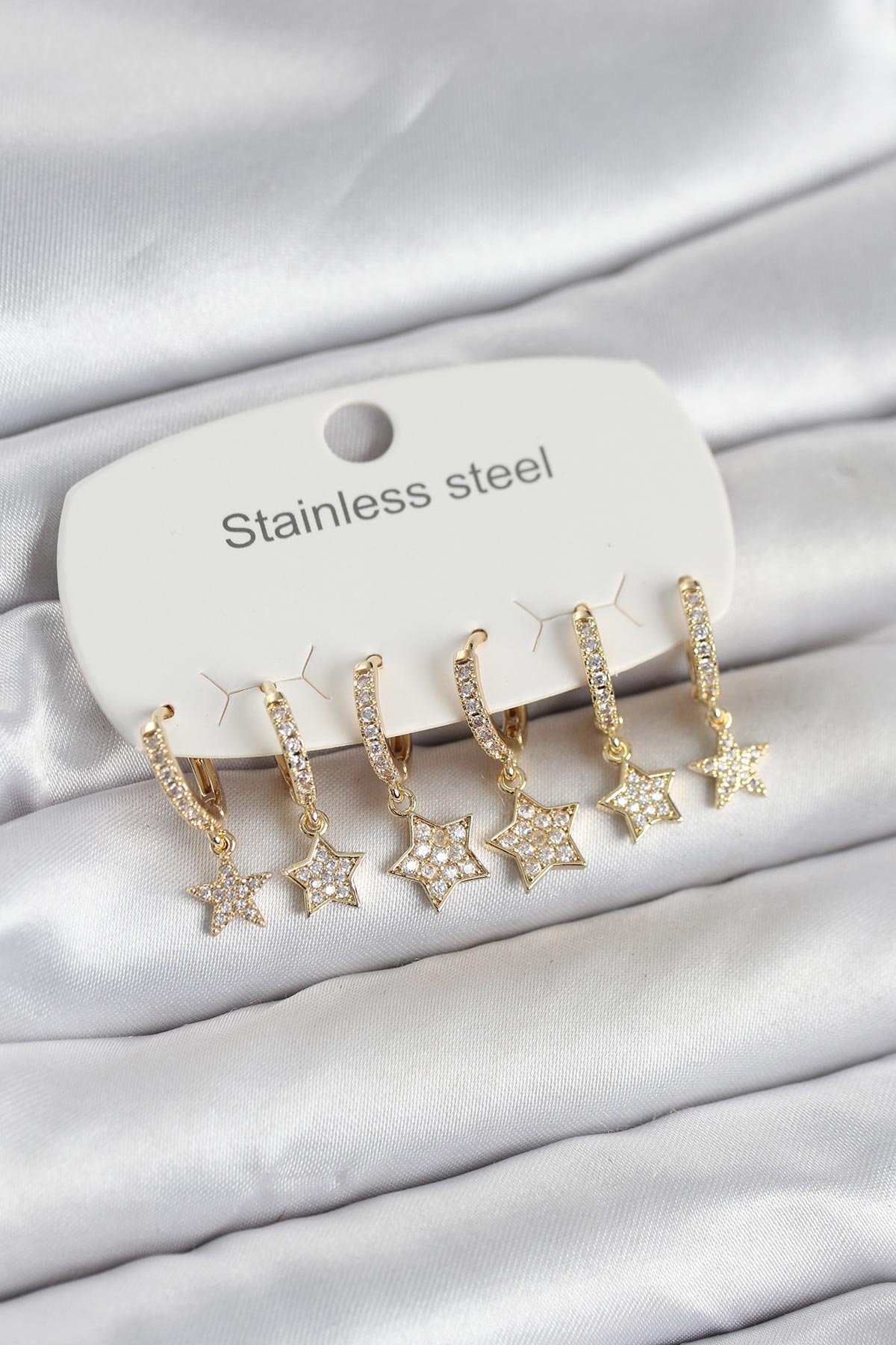 316L Çelik Gold Renk 6'lı Set Yıldız Model Kadın Küpe - Lisinya 316L Çelik Gold Renk 6'lı Set Yıldız Model Kadın Küpe - Lisinya