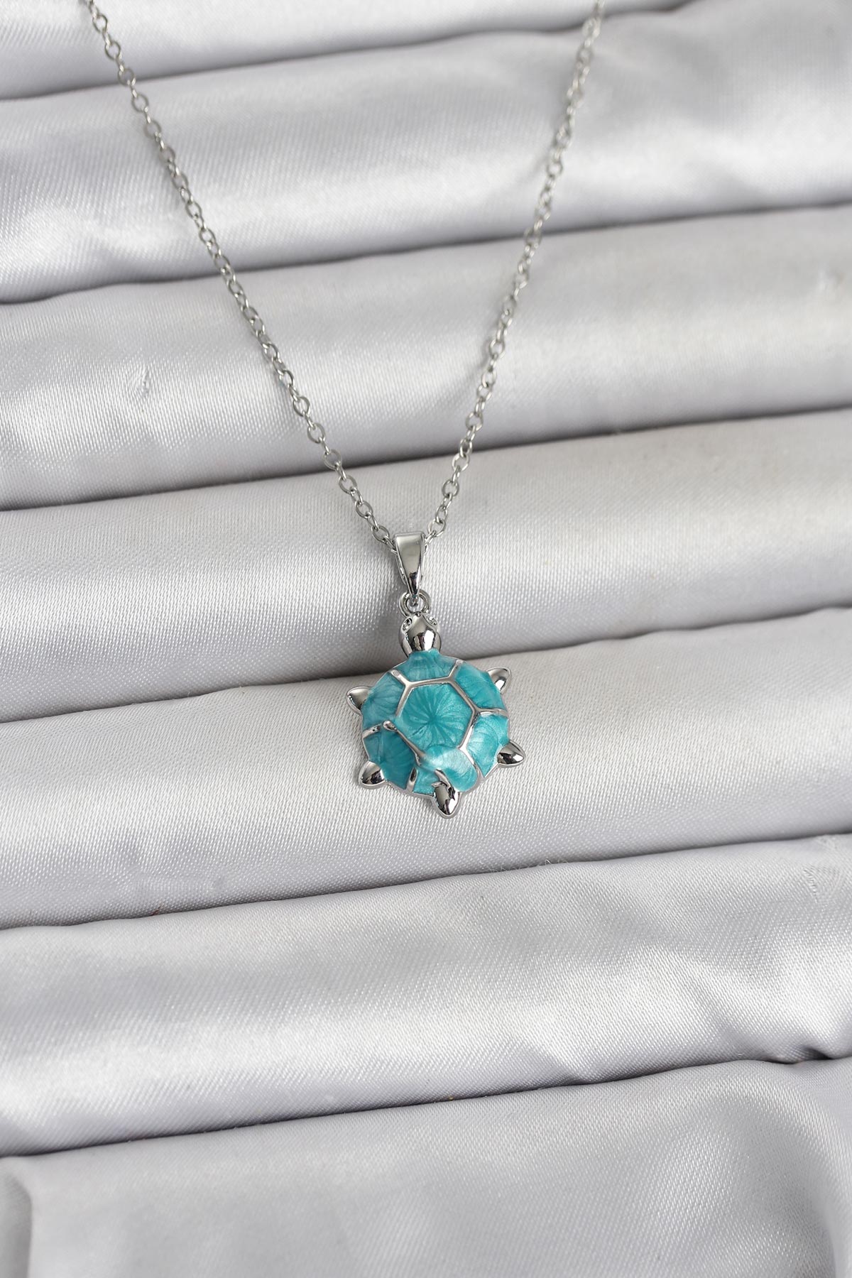 316L Çelik Zincir Gümüş Renk Kaplumbağa Model Kadın Kolye - Lisinya