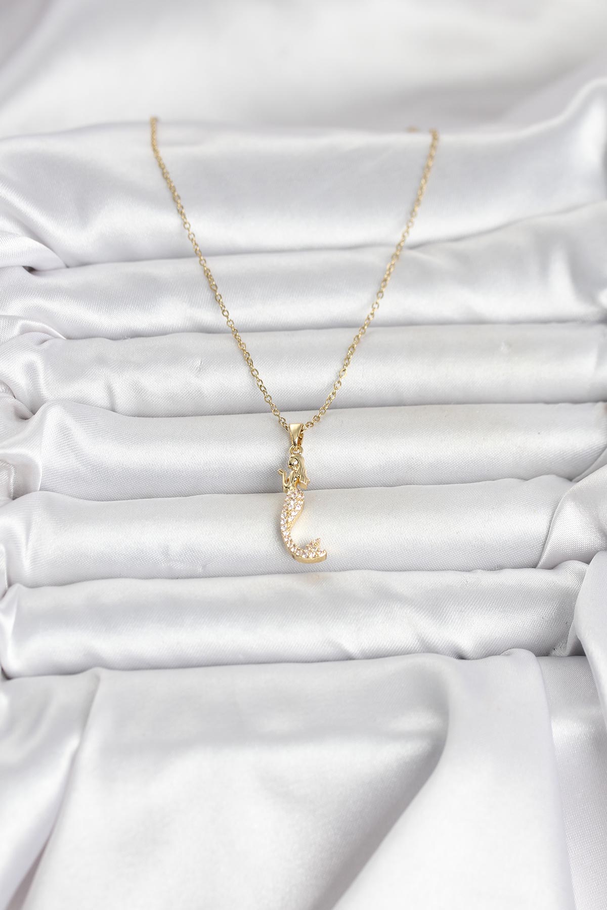 316L Çelik Zincir Gold Renk Zirkon Taşlı Deniz Kızı Model Kadın Kolye - Lisinya